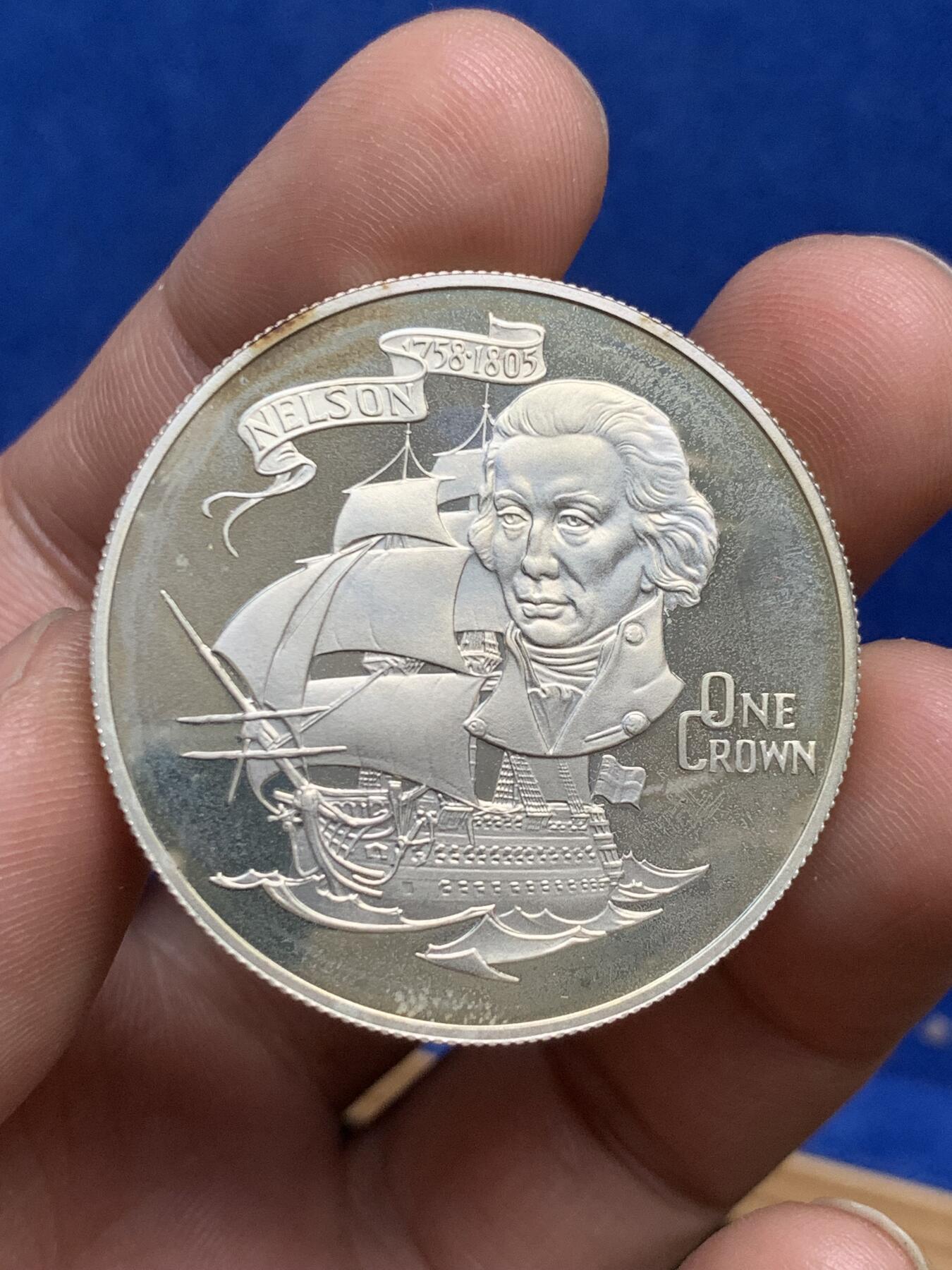 《竞宝斋》第269场- 周日，周一，周二  3场连拍 （全场包邮） 1980年英国1克朗精制镜面大银币 纪念纳尔逊海军上将逝世175周年