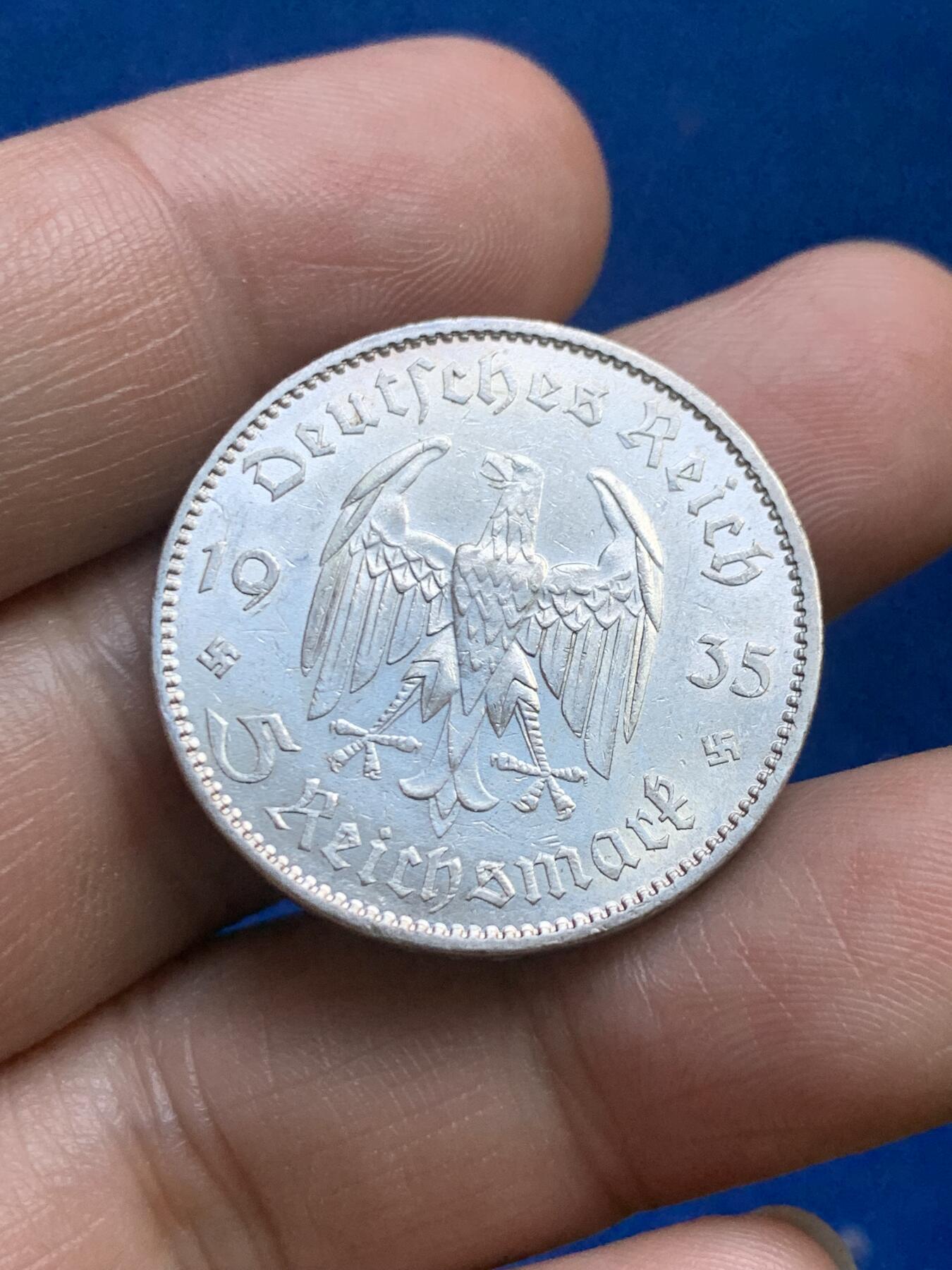 《竞宝斋》第269场- 周日，周一，周二  3场连拍 （全场包邮） 1935年 德国 教堂 5马克 银币 带点彩包浆 状态不错