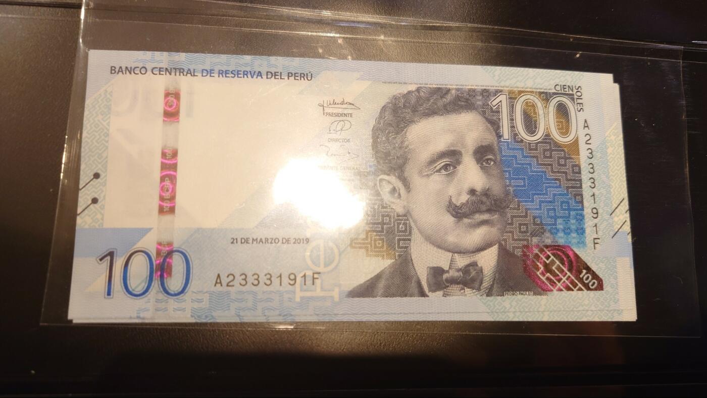 【世界钱币】精选微拍第106期暨2024年第17期  评级裸钞杂烩场 2019年秘鲁100比索 全新绝品无47尾号191