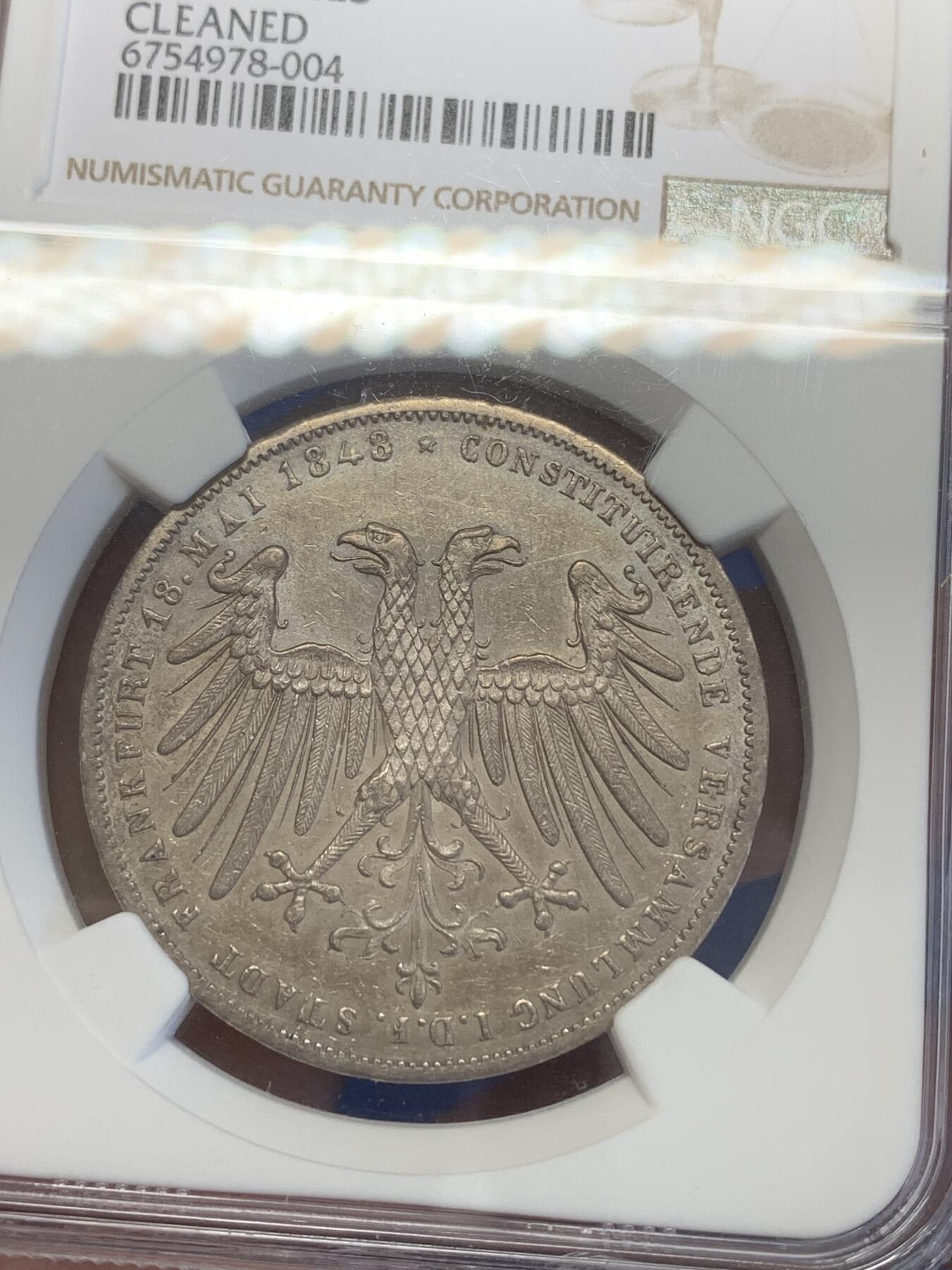 《竞宝斋》第269场- 周日，周一，周二  3场连拍 （全场包邮） NGC AUD 德国1848年法兰克福双头鹰2盾银币