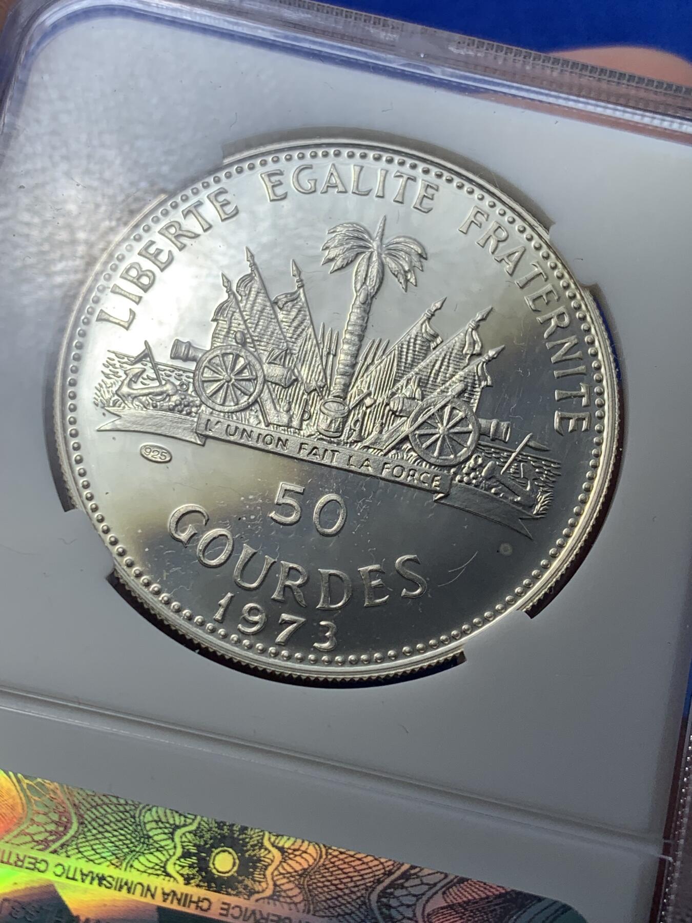 《竞宝斋》第269场- 周日，周一，周二  3场连拍 （全场包邮） 华龙 PF68 海地1973年吹海螺的少女50古德精制银币