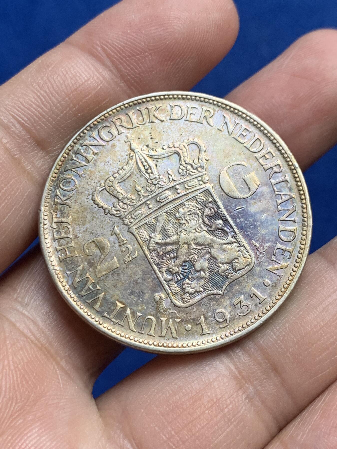 《竞宝斋》第269场- 周日，周一，周二  3场连拍 （全场包邮） 1931年 荷兰 威廉敏娜 2.5盾 银币 原味包浆