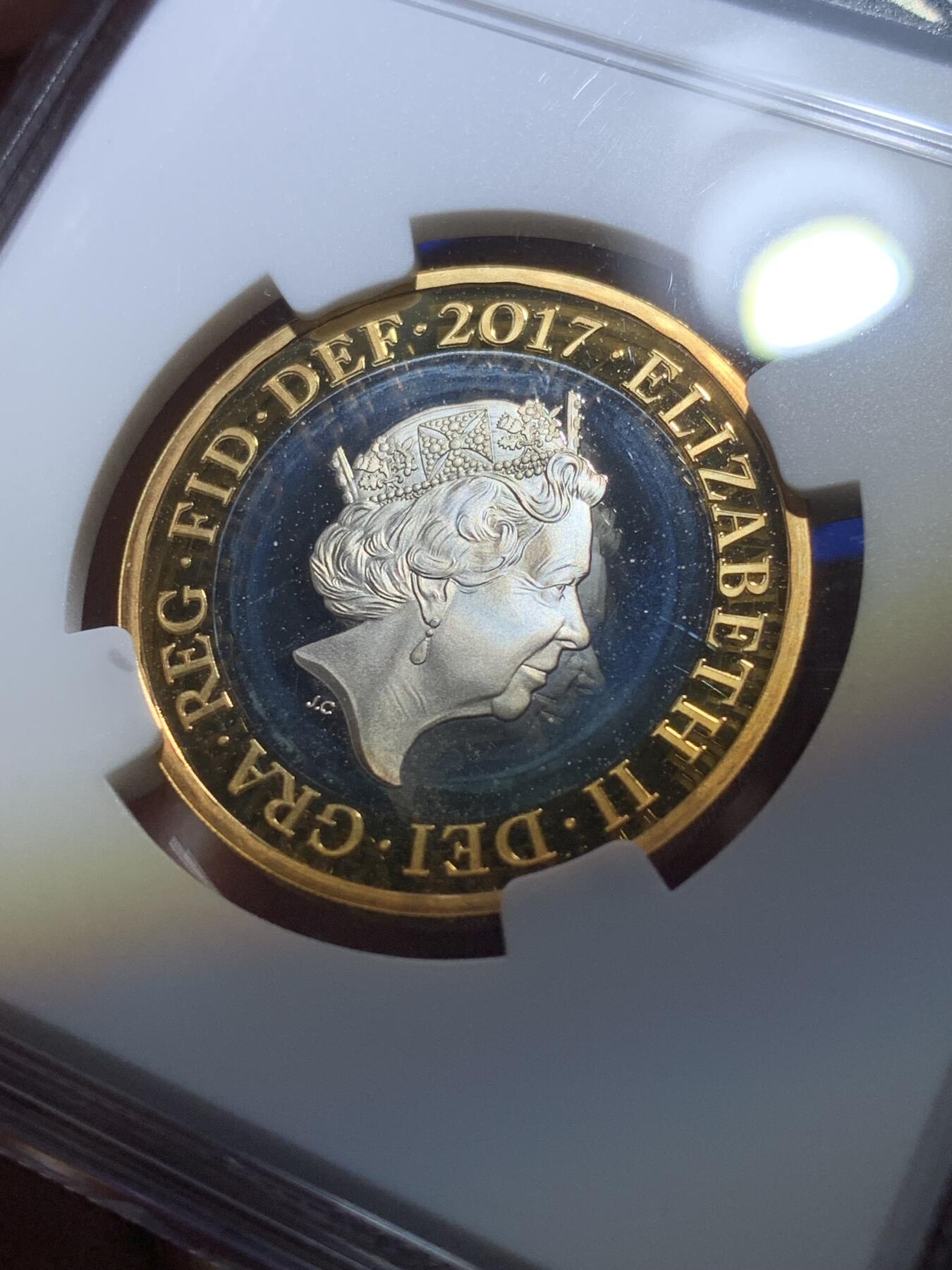 《竞宝斋》第269场- 周日，周一，周二  3场连拍 （全场包邮） NGC PF69UC 2017年 英国简奥斯丁纪念双色镀金银币 获奖币 设计优美