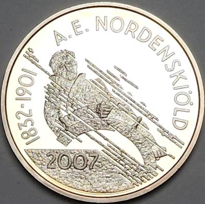 布加迪🐬～世界钱币🌾第 118 期 /  各国币及散币 - 芬兰🇫🇮 2007年10欧纪念银币 欧洲知名北极探险家诺登舍尔德 25.5g 38.6mm 925银