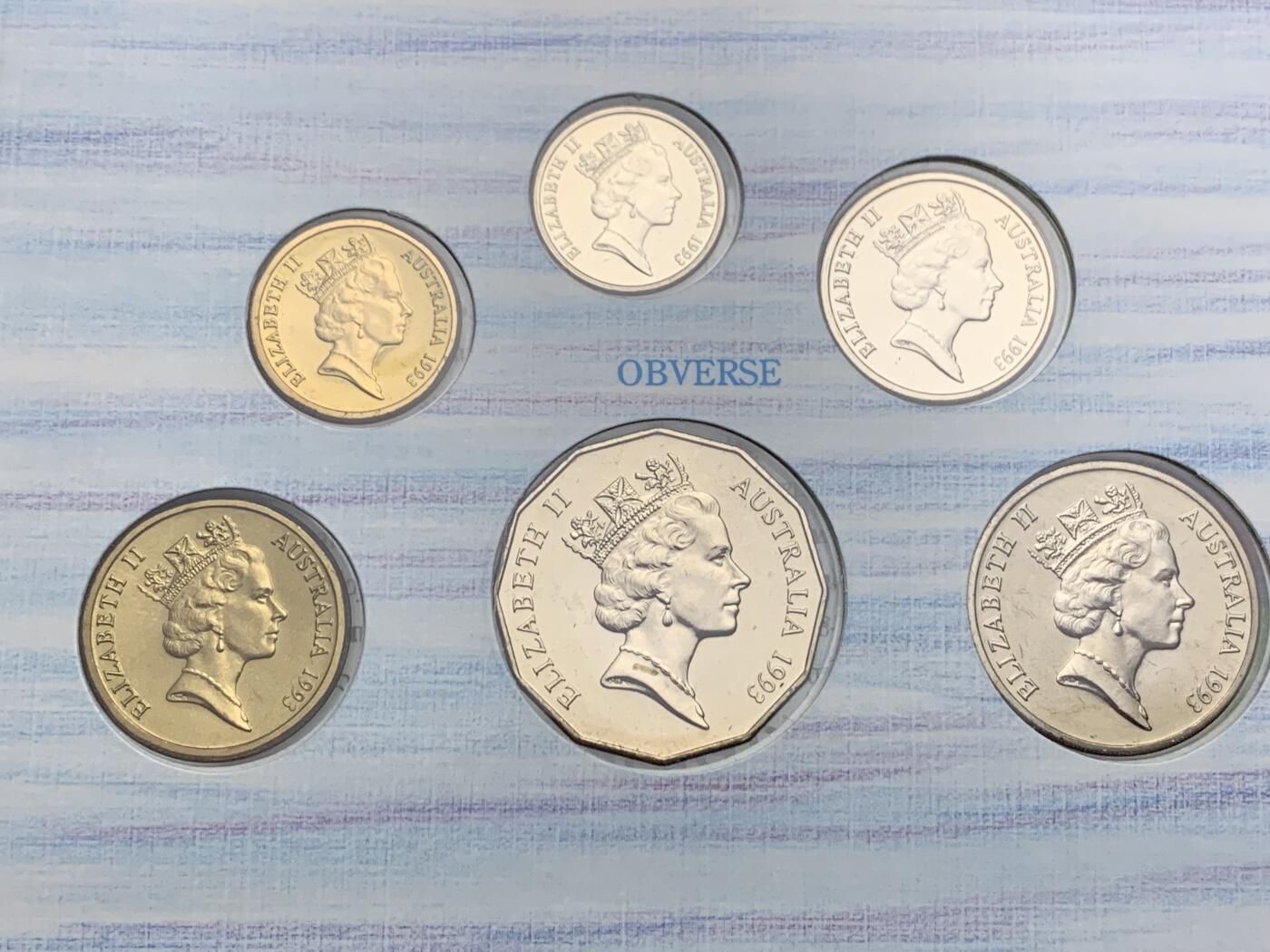 《竞宝斋》第269场- 周日，周一，周二  3场连拍 （全场包邮） 1993年澳大利亚皇家造币厂官方套币 带1元流通纪念币