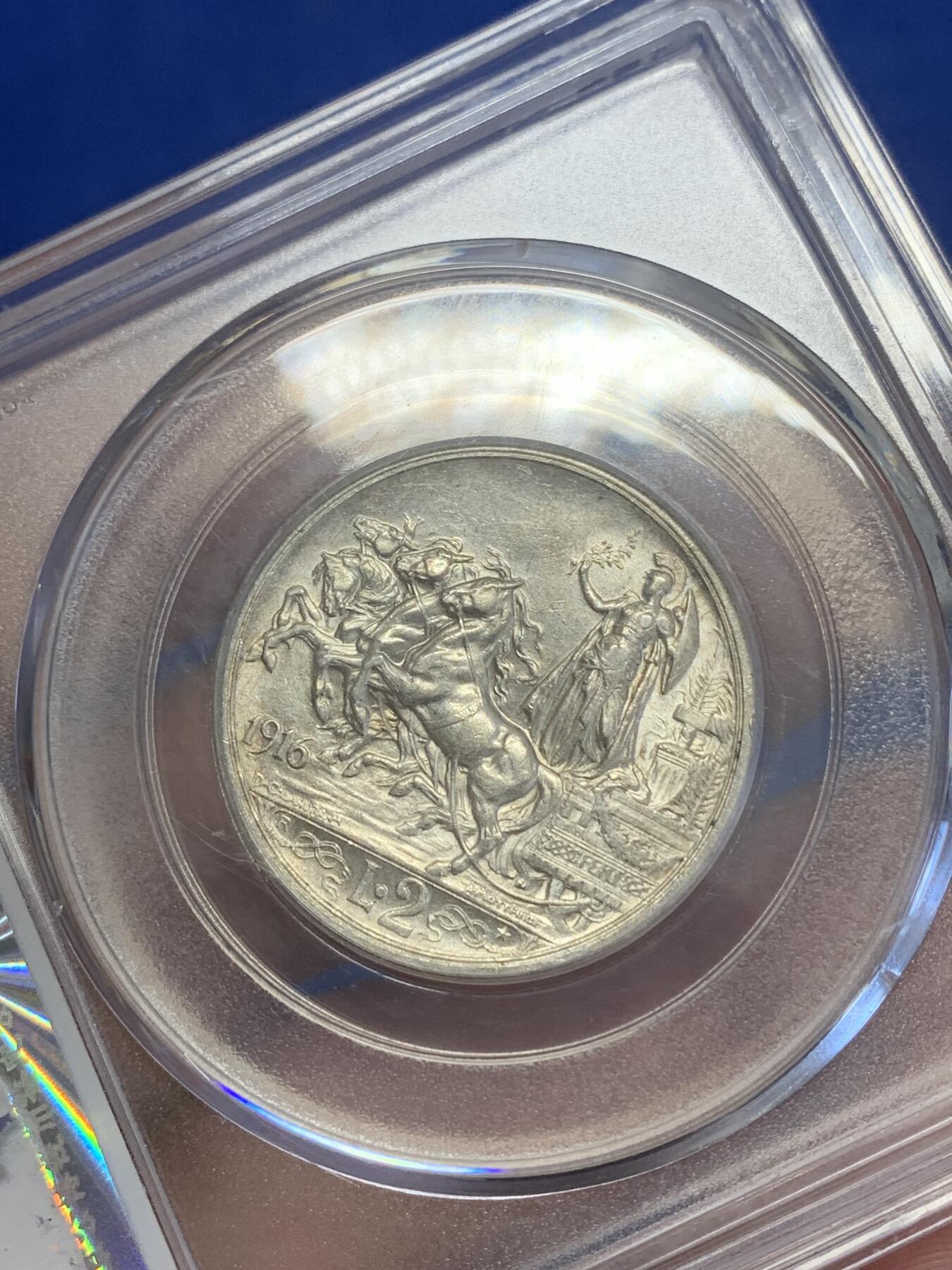 《竞宝斋》第269场- 周日，周一，周二  3场连拍 （全场包邮） 公博 MS63 意大利1916马车女神2里拉银币