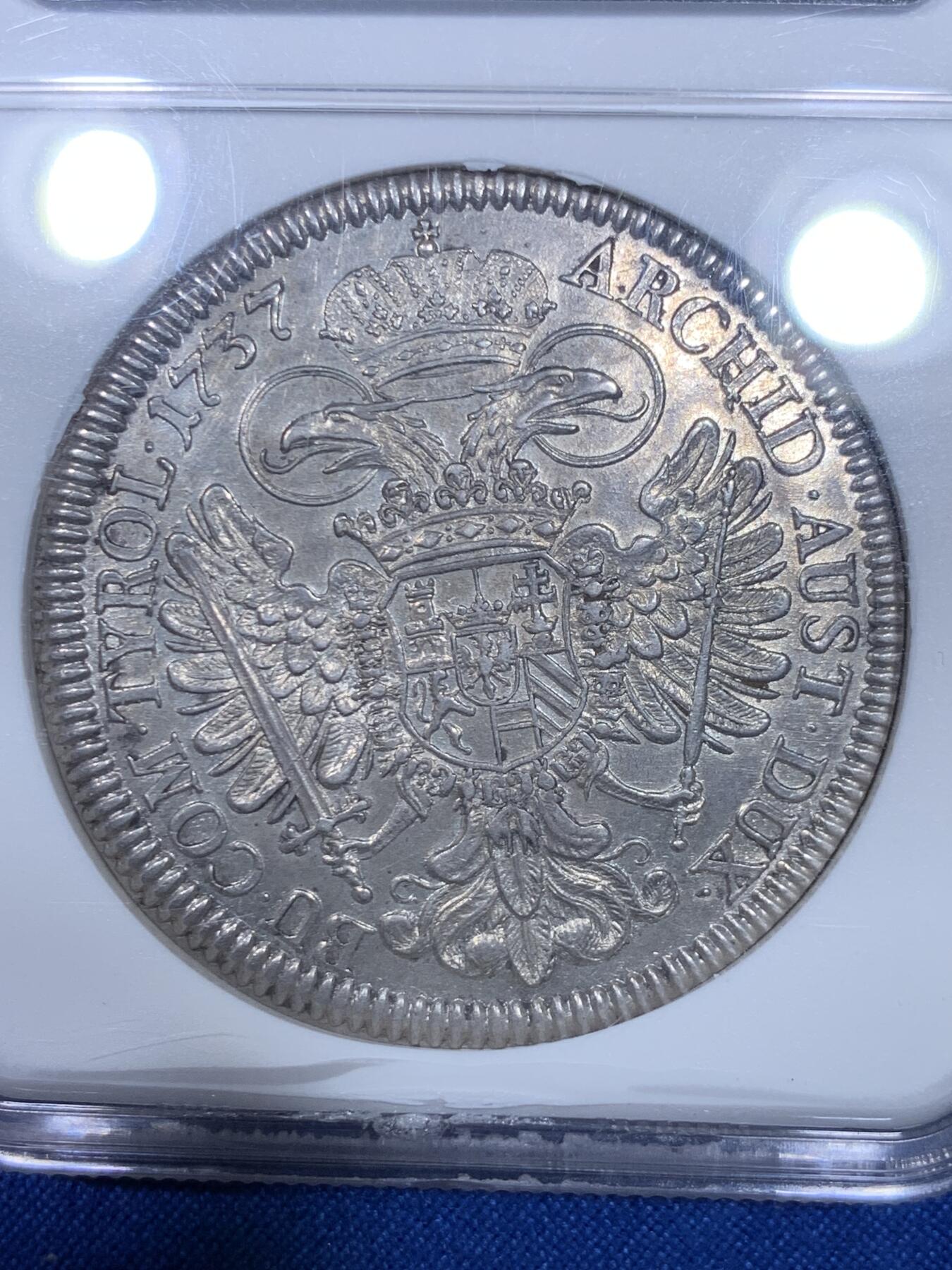 《竞宝斋》第269场- 周日，周一，周二  3场连拍 （全场包邮） NGC MS61 神罗奥地利1737年卡尔六世1泰勒银币