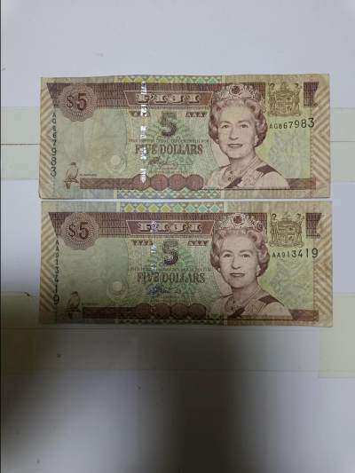 【20230523】非全新纸币第138场 - 斐济5元2张纸币