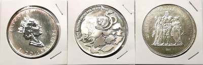 凡希社世界钱币微拍第二百六十九期 - 加拿大南非法国克朗型大银三枚一组