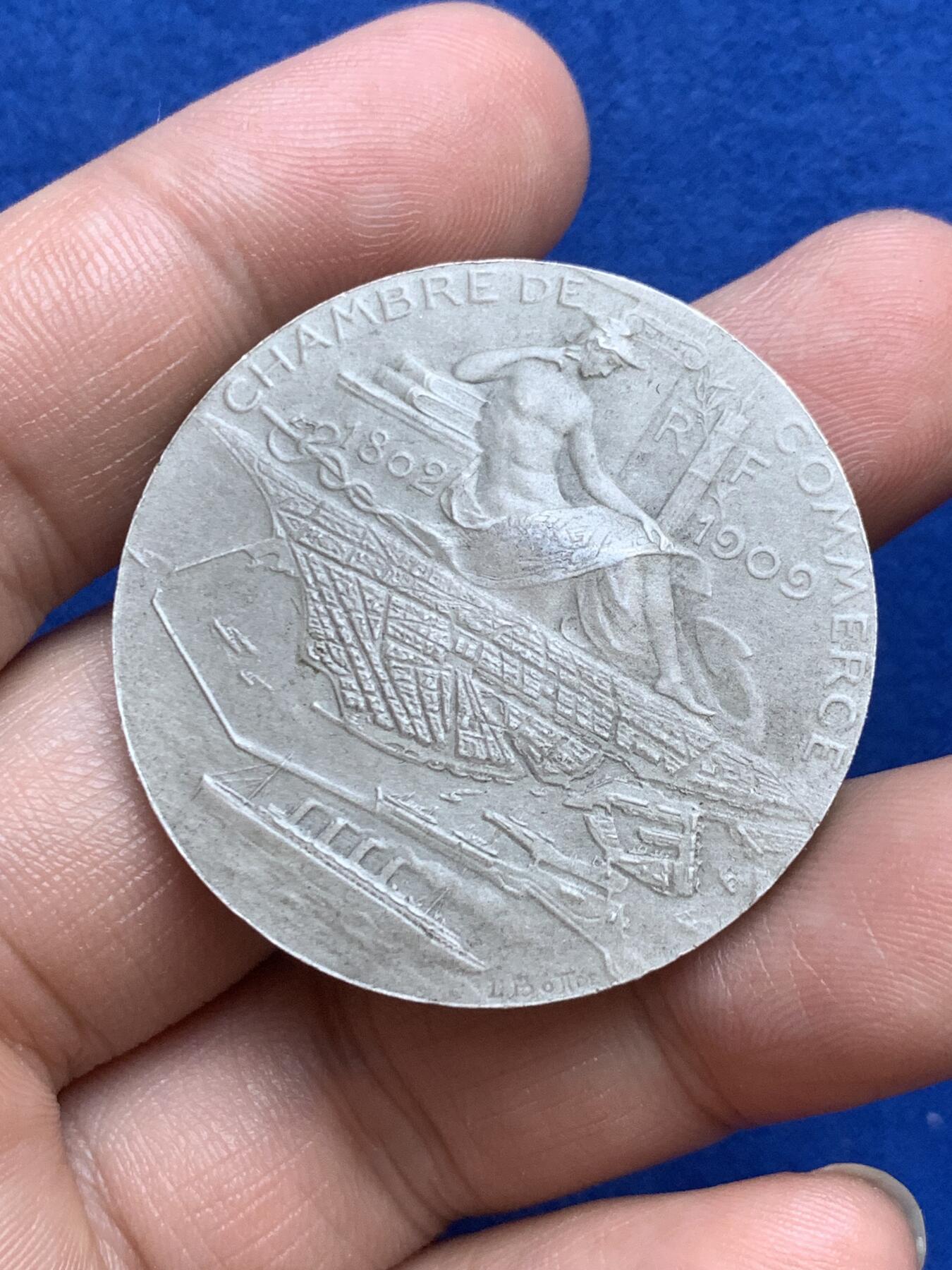 《竞宝斋》第271场-八角与章专场 周日，周一，周二  3场连拍 （全场包邮） 法国银章，勒阿弗尔商会，29.23g，39.5mm，丰饶角1ARGENT边铭