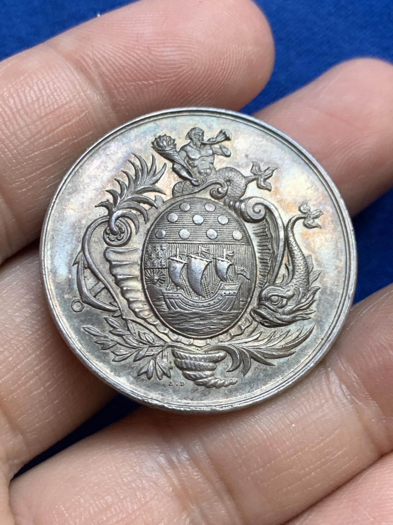 《竞宝斋》第271场-八角与章专场 周日，周一，周二  3场连拍 （全场包邮） 法国银章，洛里昂储蓄银行，15.11g，33.7mm，丰饶角边铭