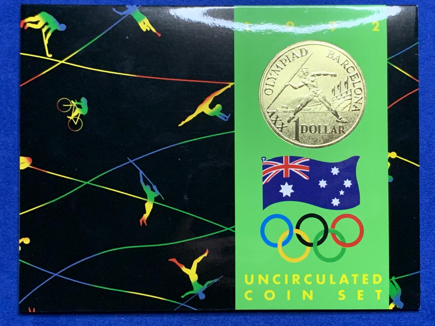 《竞宝斋》第269场- 周日，周一，周二  3场连拍 （全场包邮） 1992年澳大利亚皇家造币厂官方套币 带1元标枪流通纪念币