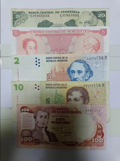 【20230523】非全新纸币第138场 - 南美洲国家5张纸币