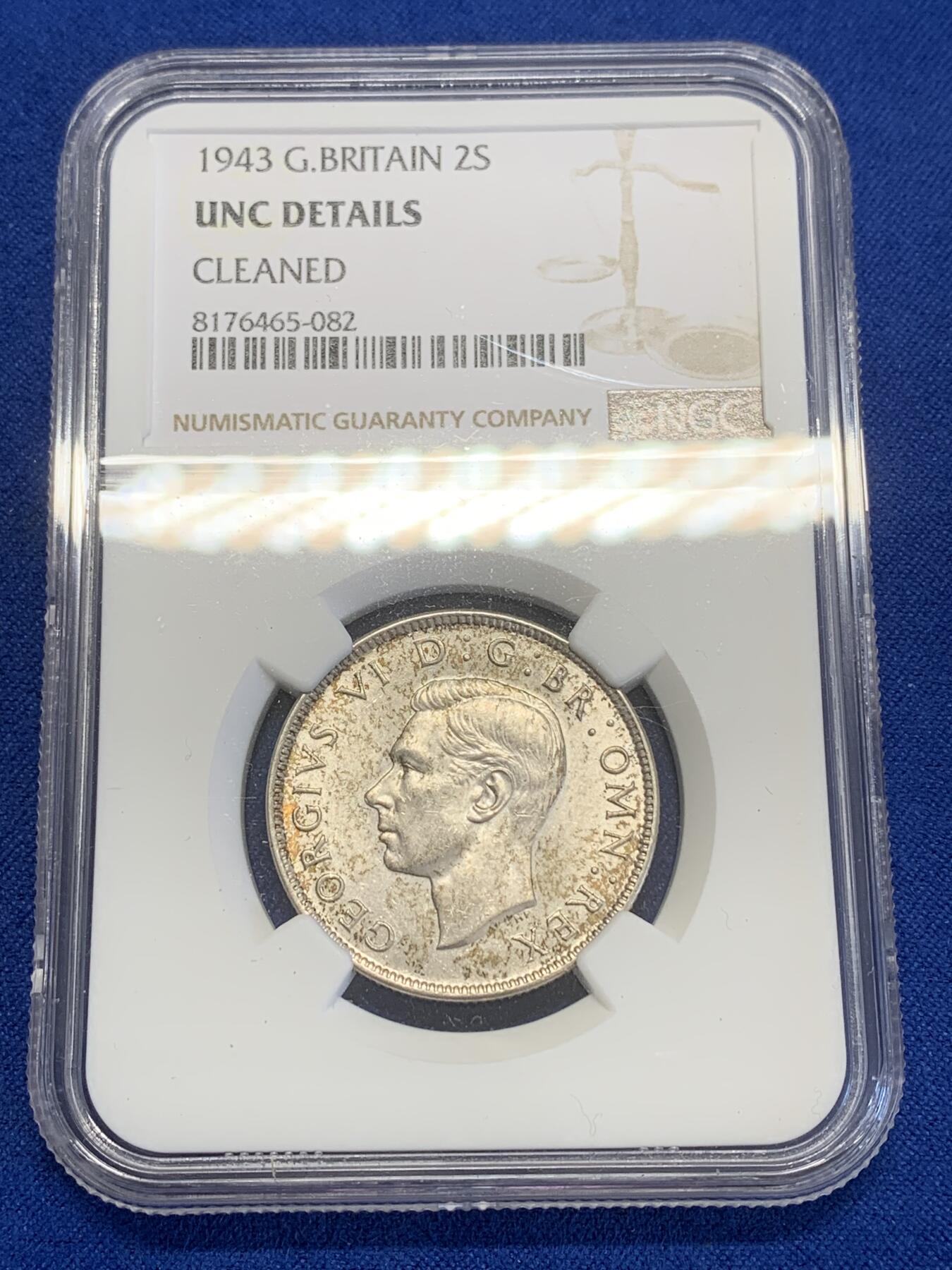 《竞宝斋》第269场- 周日，周一，周二  3场连拍 （全场包邮） NGC UNCD 英国 1943年 乔治六世 2先令 银币