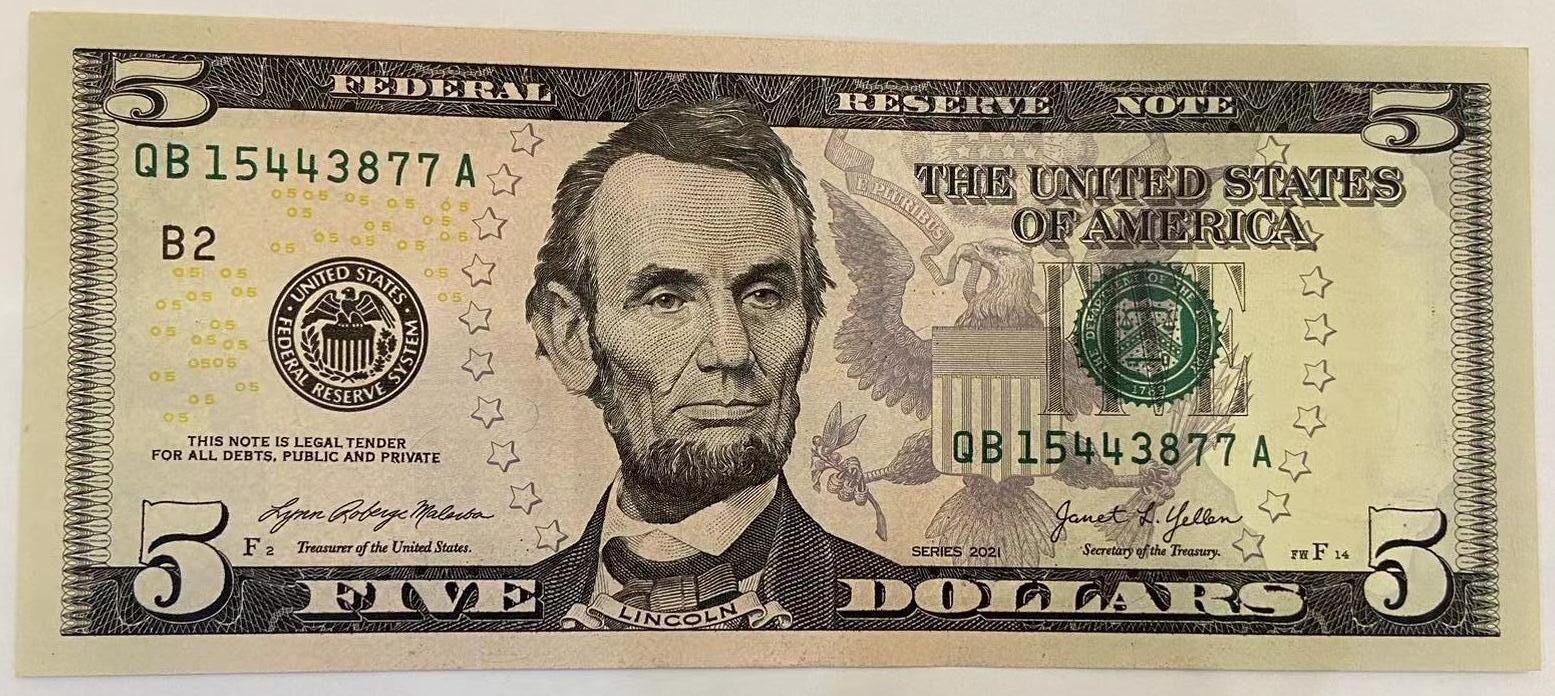 【炜奕收藏】世界精选纸币裸钞专场 2021年美国5美元，UNC-品相