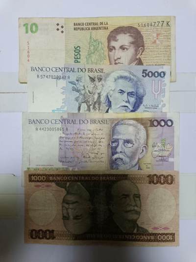 【20230523】非全新纸币第138场 - 南美洲国家4张纸币，有裂缝