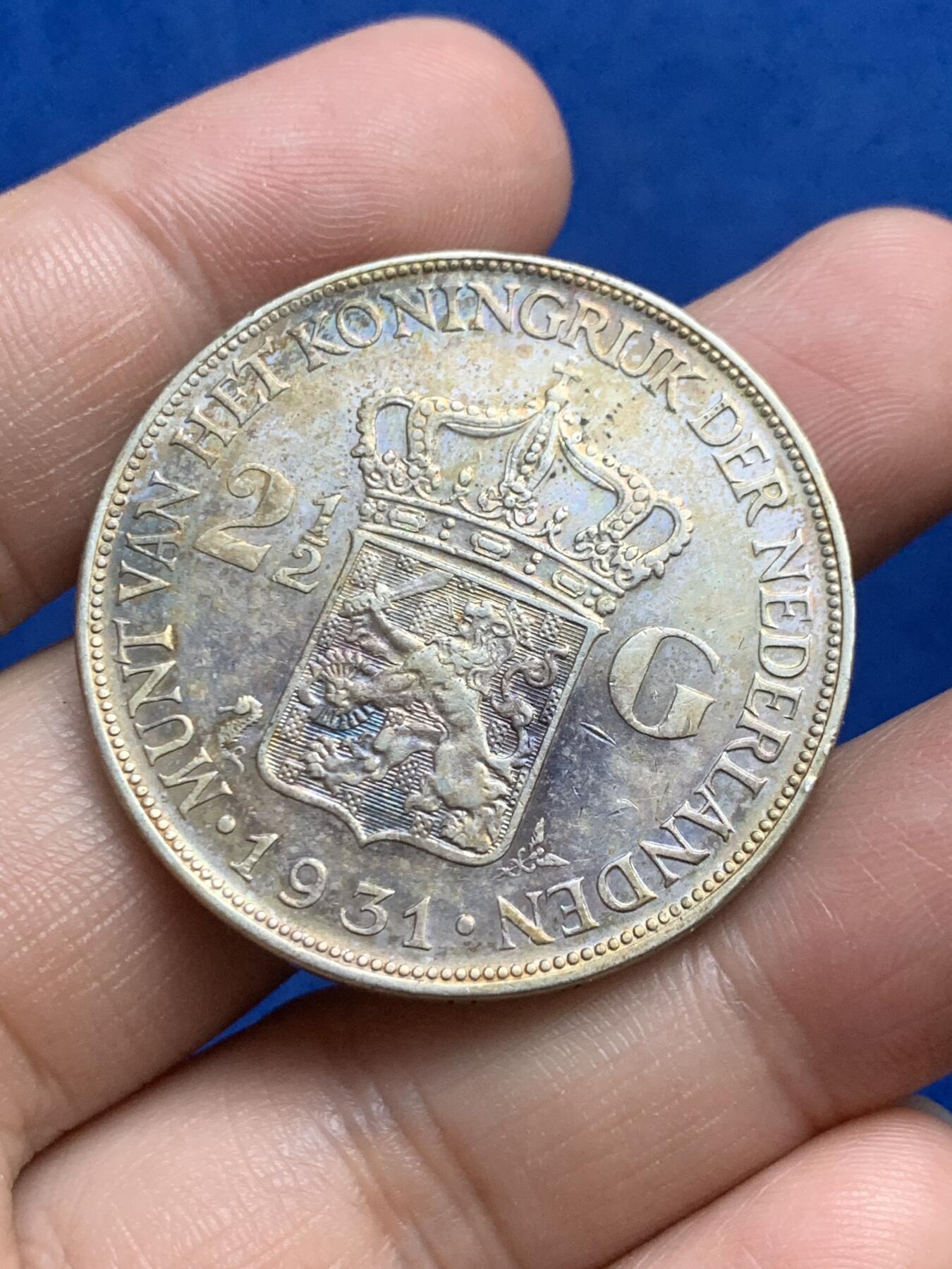 《竞宝斋》第269场- 周日，周一，周二  3场连拍 （全场包邮） 1931年 荷兰 威廉敏娜 2.5盾 银币 原味包浆