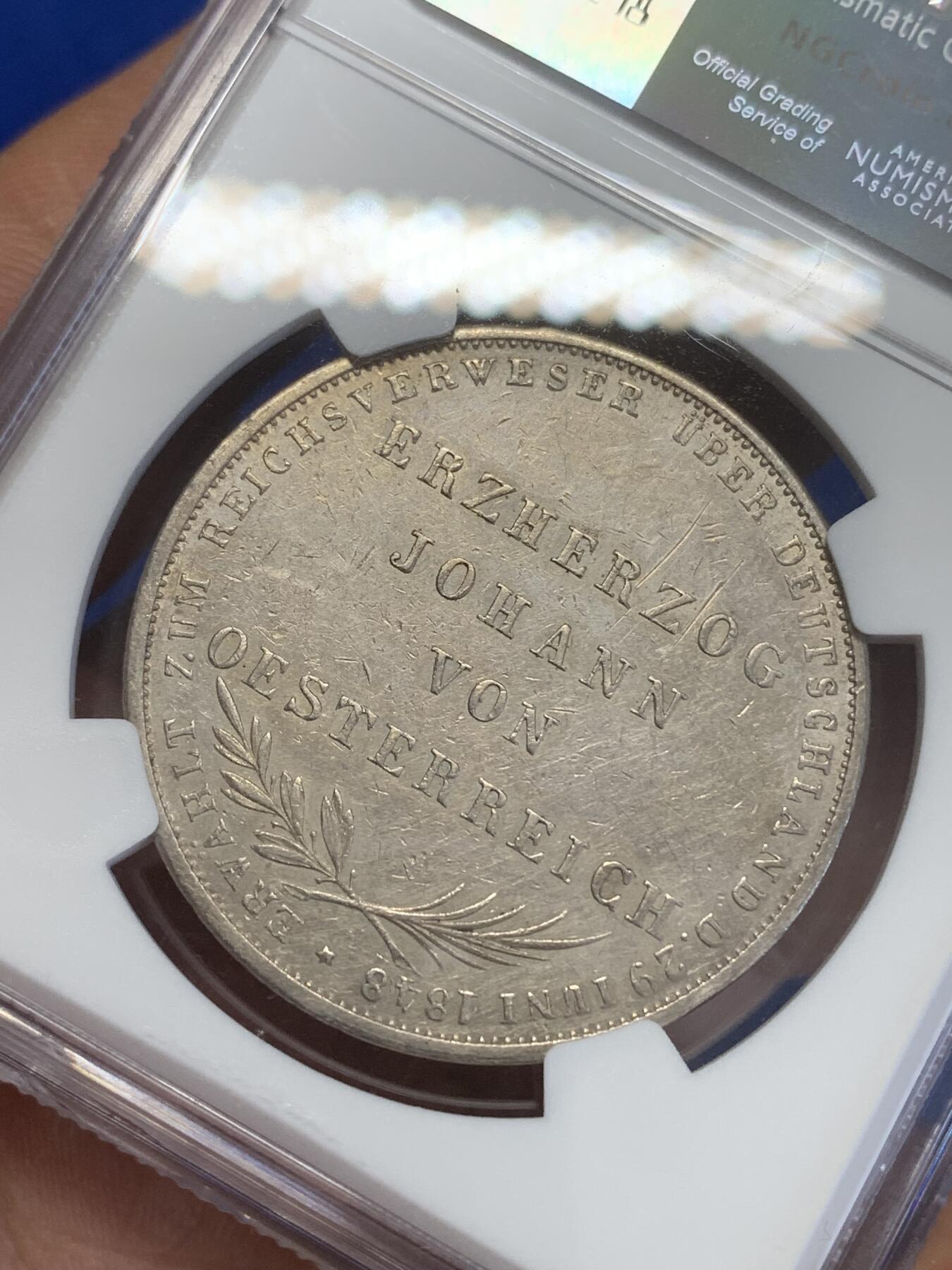 《竞宝斋》第269场- 周日，周一，周二  3场连拍 （全场包邮） NGC AUD 德国1848年法兰克福双头鹰2盾银币