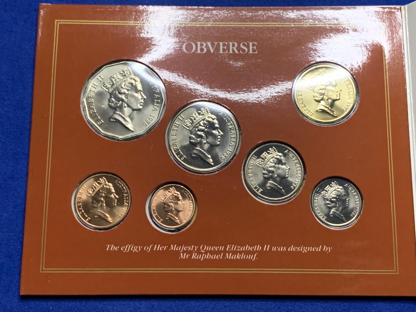 《竞宝斋》第269场- 周日，周一，周二  3场连拍 （全场包邮） 1986年澳大利亚皇家造币厂官方套币 带流通纪念币一枚