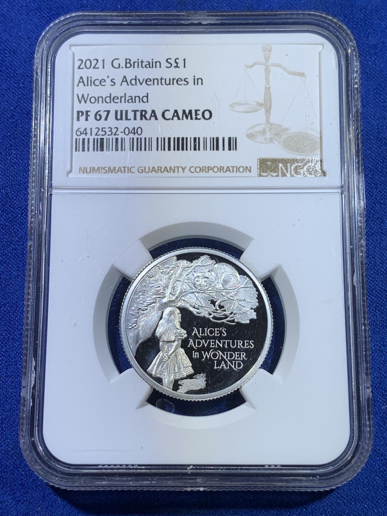《竞宝斋》第269场- 周日，周一，周二  3场连拍 （全场包邮） NGC PF67UC 英国2021年爱丽丝奇遇记1镑精制银币