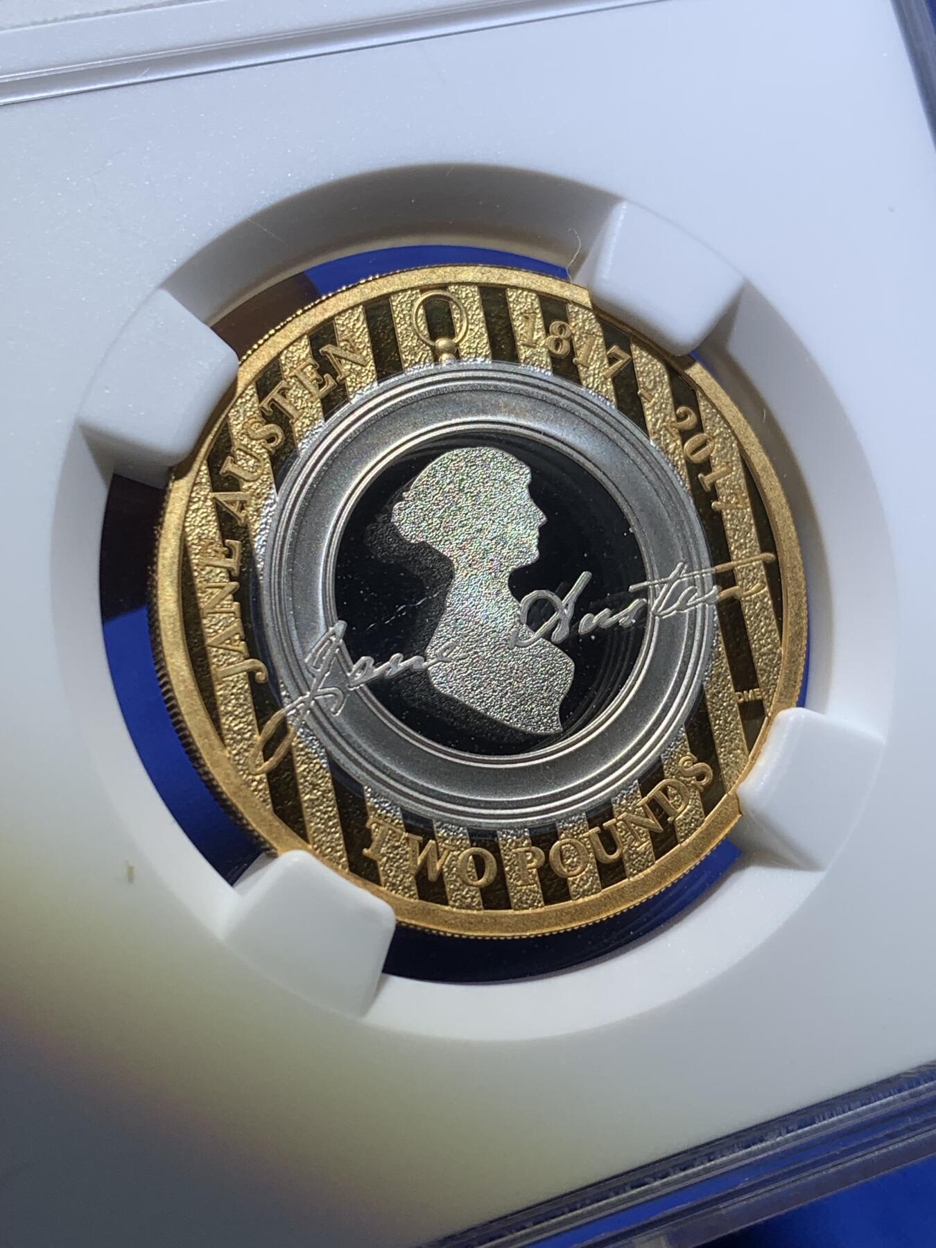 《竞宝斋》第269场- 周日，周一，周二  3场连拍 （全场包邮） NGC PF69UC 2017年 英国简奥斯丁纪念双色镀金银币 获奖币 设计优美