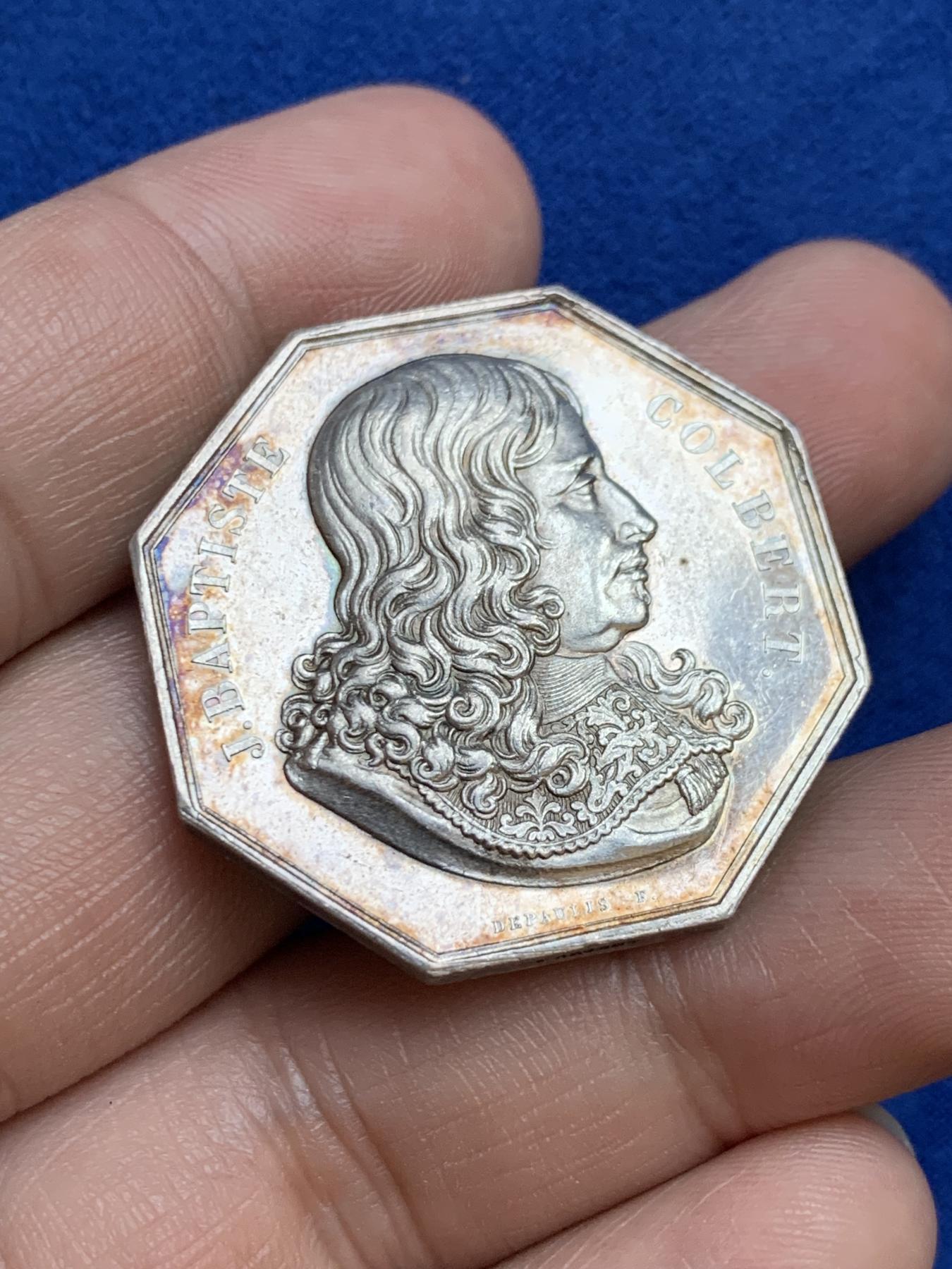 《竞宝斋》第271场-八角与章专场 周日，周一，周二  3场连拍 （全场包邮） 法国八角银质代币，亚眠商会，17.98g，33.8mm，蜜蜂边铭