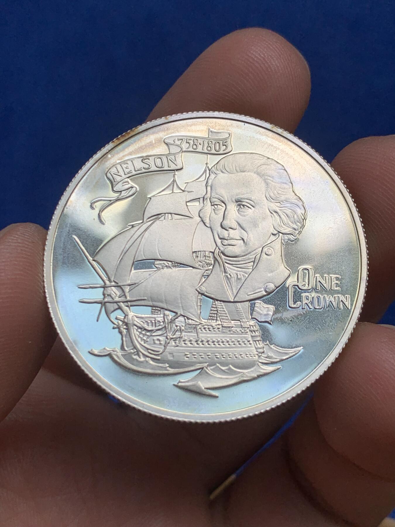 《竞宝斋》第269场- 周日，周一，周二  3场连拍 （全场包邮） 1980年英国1克朗精制镜面大银币 纪念纳尔逊海军上将逝世175周年