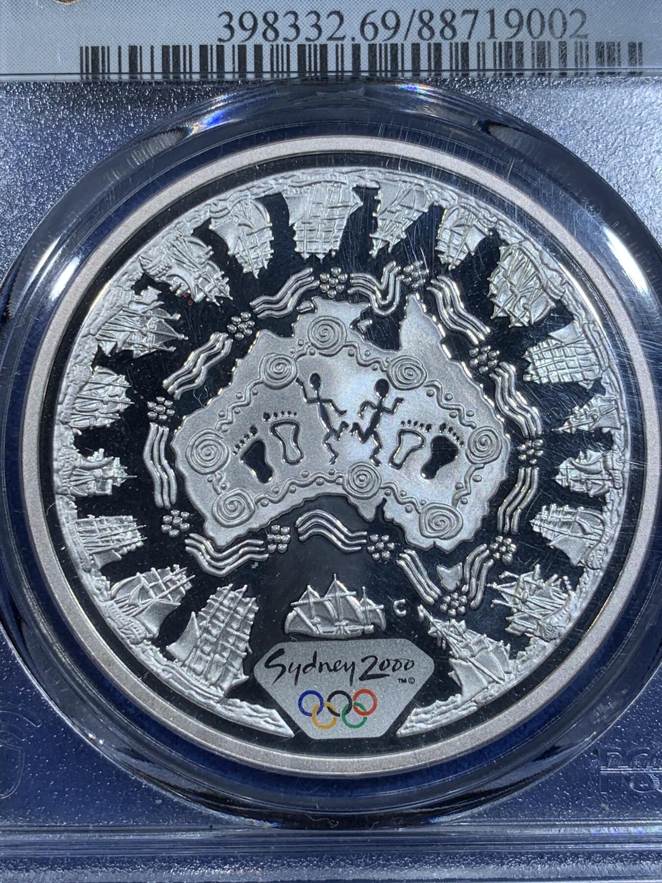 《竞宝斋》第269场- 周日，周一，周二  3场连拍 （全场包邮） PCGS PR69DCAM 澳大利亚 2000年悉尼奥运会5元彩色精制银币 澳大利亚地图