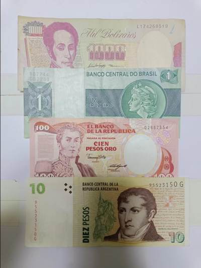 【20230523】非全新纸币第138场 - 南美洲国家4张纸币