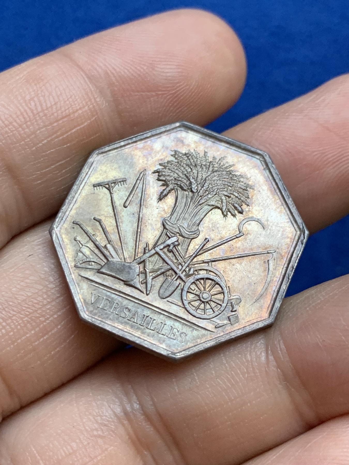 《竞宝斋》第271场-八角与章专场 周日，周一，周二  3场连拍 （全场包邮） 法国1799年凡尔赛农业、园艺、渔业和狩猎公司八角银质代币，11.13g，29mm，丰饶角边铭