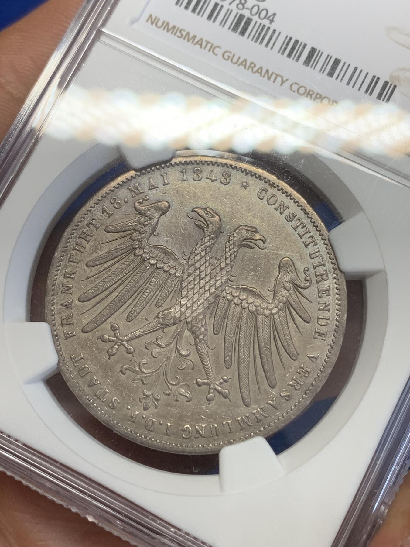 《竞宝斋》第269场- 周日，周一，周二  3场连拍 （全场包邮） NGC AUD 德国1848年法兰克福双头鹰2盾银币