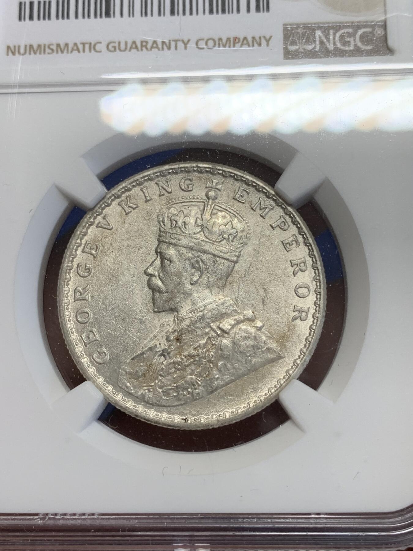 《竞宝斋》第269场- 周日，周一，周二  3场连拍 （全场包邮） NGC UNCD 印度 1917年 乔治五世 1卢比 银币