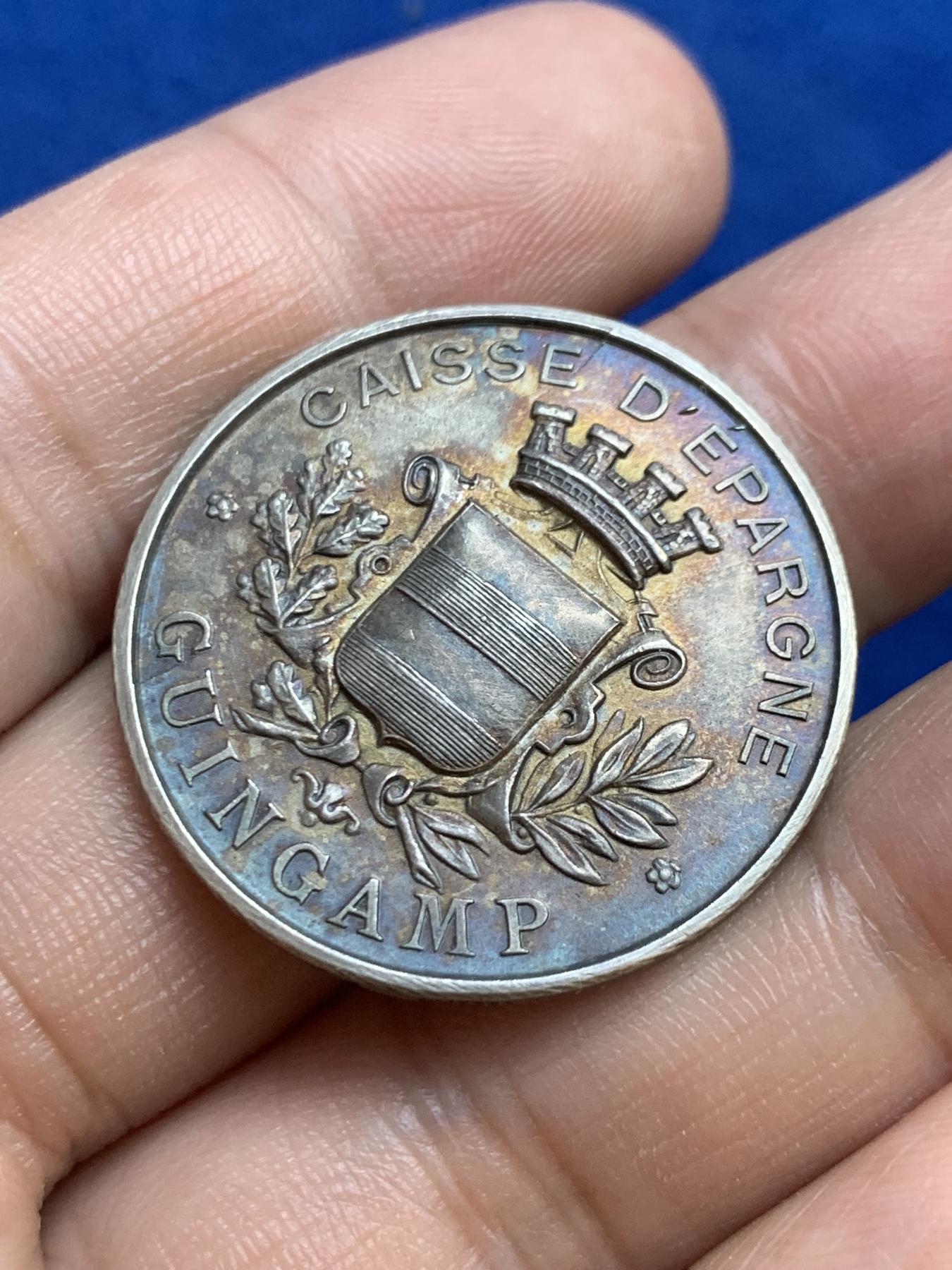 《竞宝斋》第271场-八角与章专场 周日，周一，周二  3场连拍 （全场包邮） 法国甘冈储蓄银行银质jeton，9.95g，30.7mm，边铭：野猪头+菱形argent