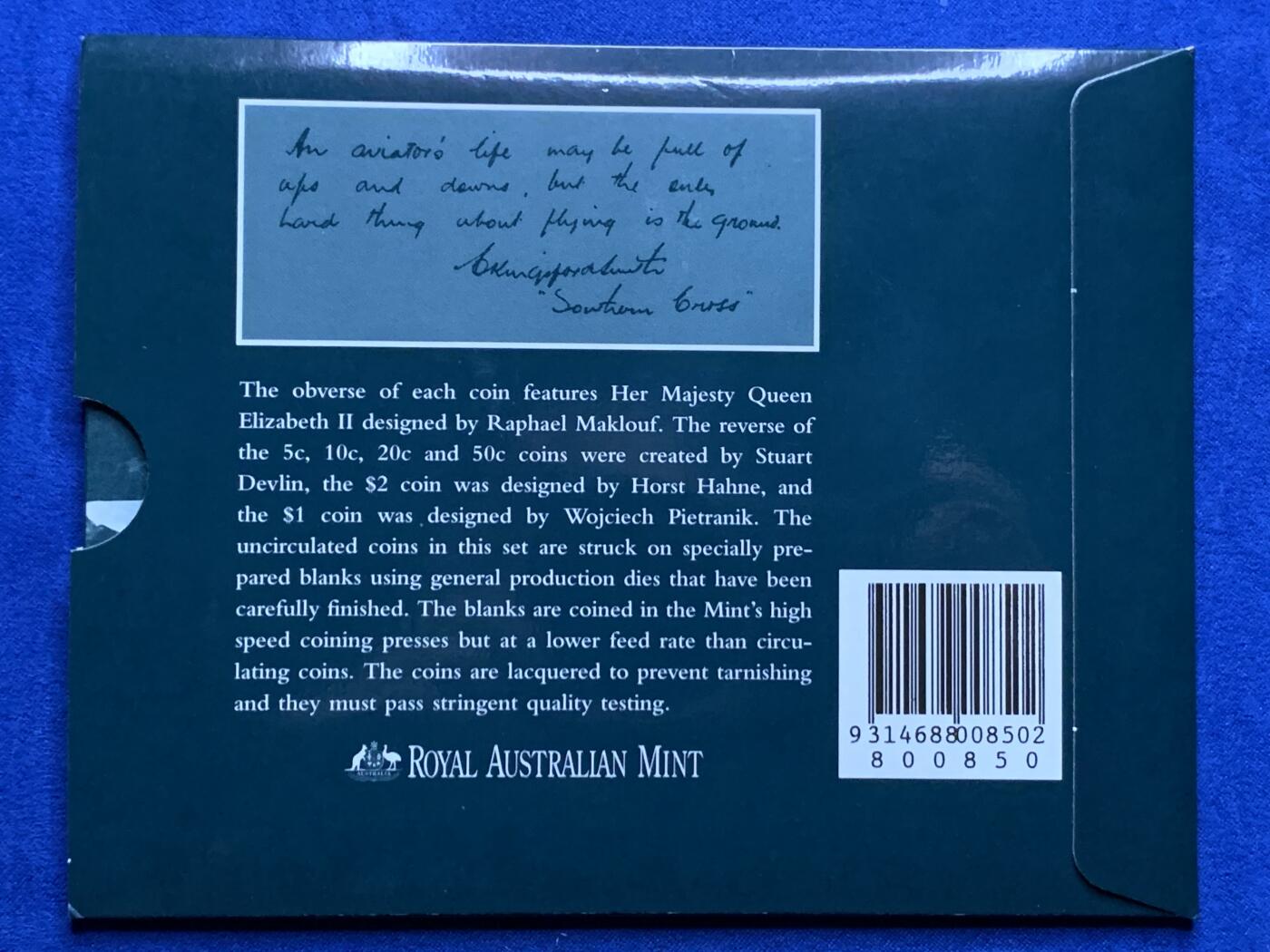 《竞宝斋》第269场- 周日，周一，周二  3场连拍 （全场包邮） 1997年澳大利亚皇家造币厂官方套币 带1元流通纪念币