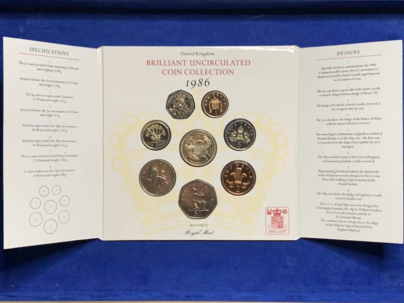 《竞宝斋》第269场- 周日，周一，周二  3场连拍 （全场包邮） 英国1986年8枚装硬币套装 含英联邦运动会2英镑 性价比最高的年份之一