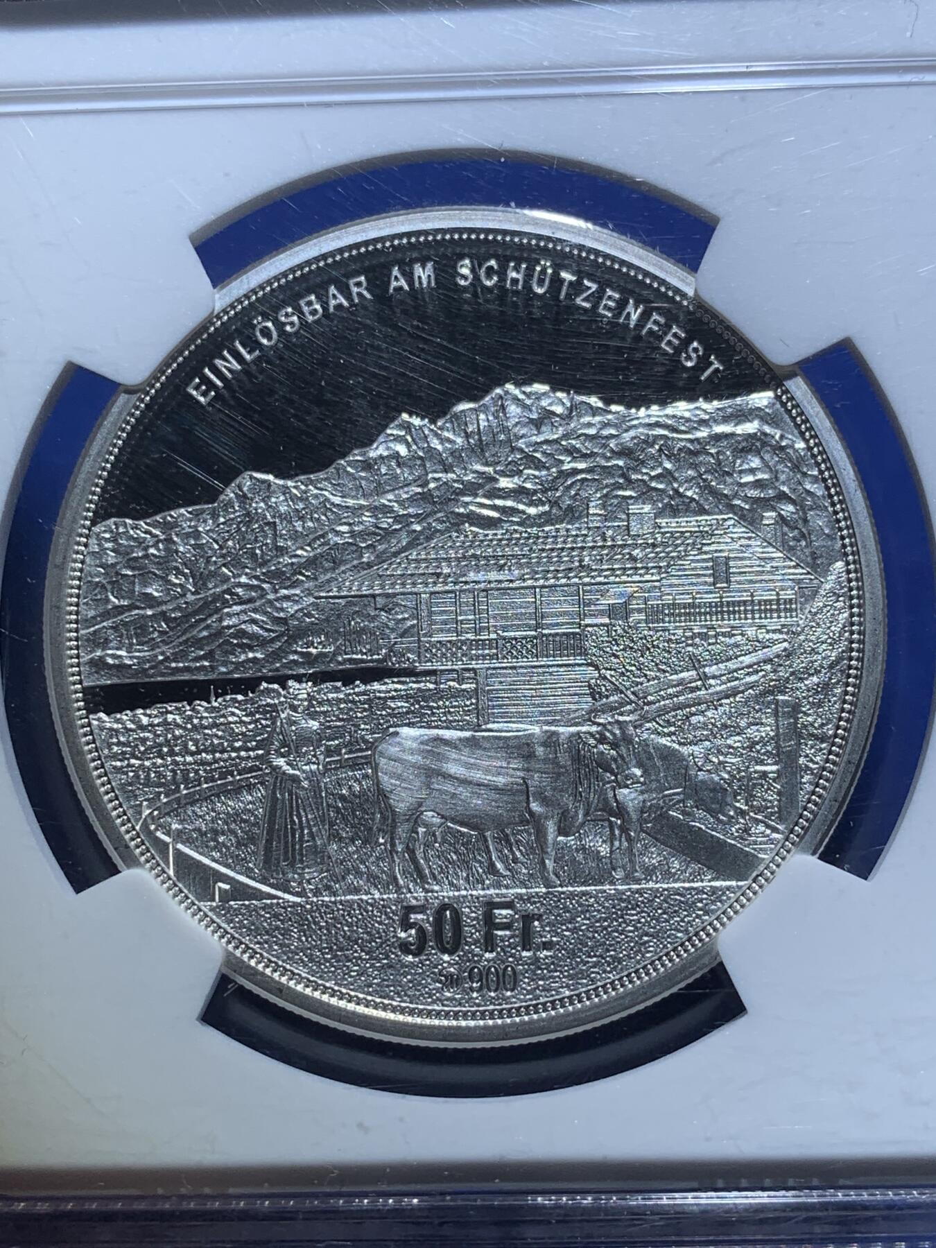 《竞宝斋》第269场- 周日，周一，周二  3场连拍 （全场包邮） NGC PF68UC 瑞士2023年吉斯维尔女神50法郎 奥布瓦尔登射击节精制币 限量1000枚 背面景观细腻