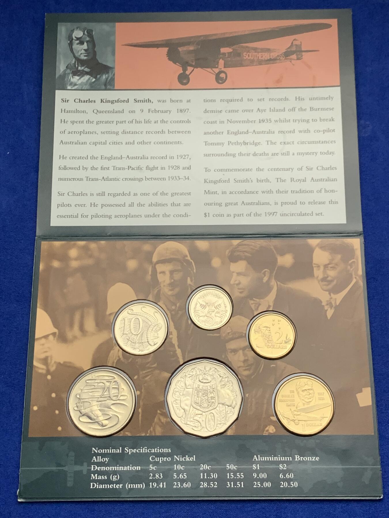 《竞宝斋》第269场- 周日，周一，周二  3场连拍 （全场包邮） 1997年澳大利亚皇家造币厂官方套币 带1元流通纪念币