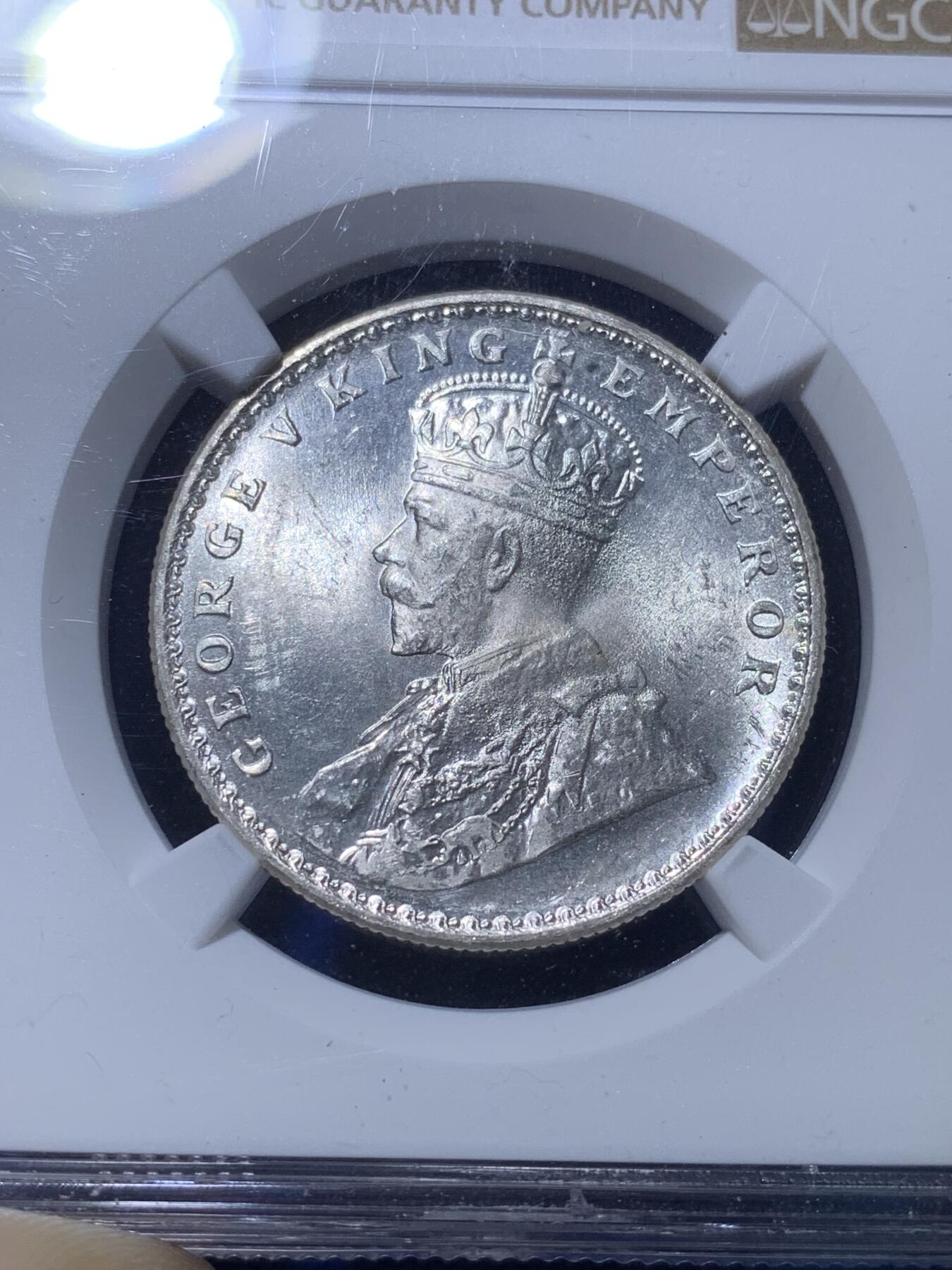 《竞宝斋》第269场- 周日，周一，周二  3场连拍 （全场包邮） NGC MS62 英属印度 1918年 C版 乔五 1卢比银币