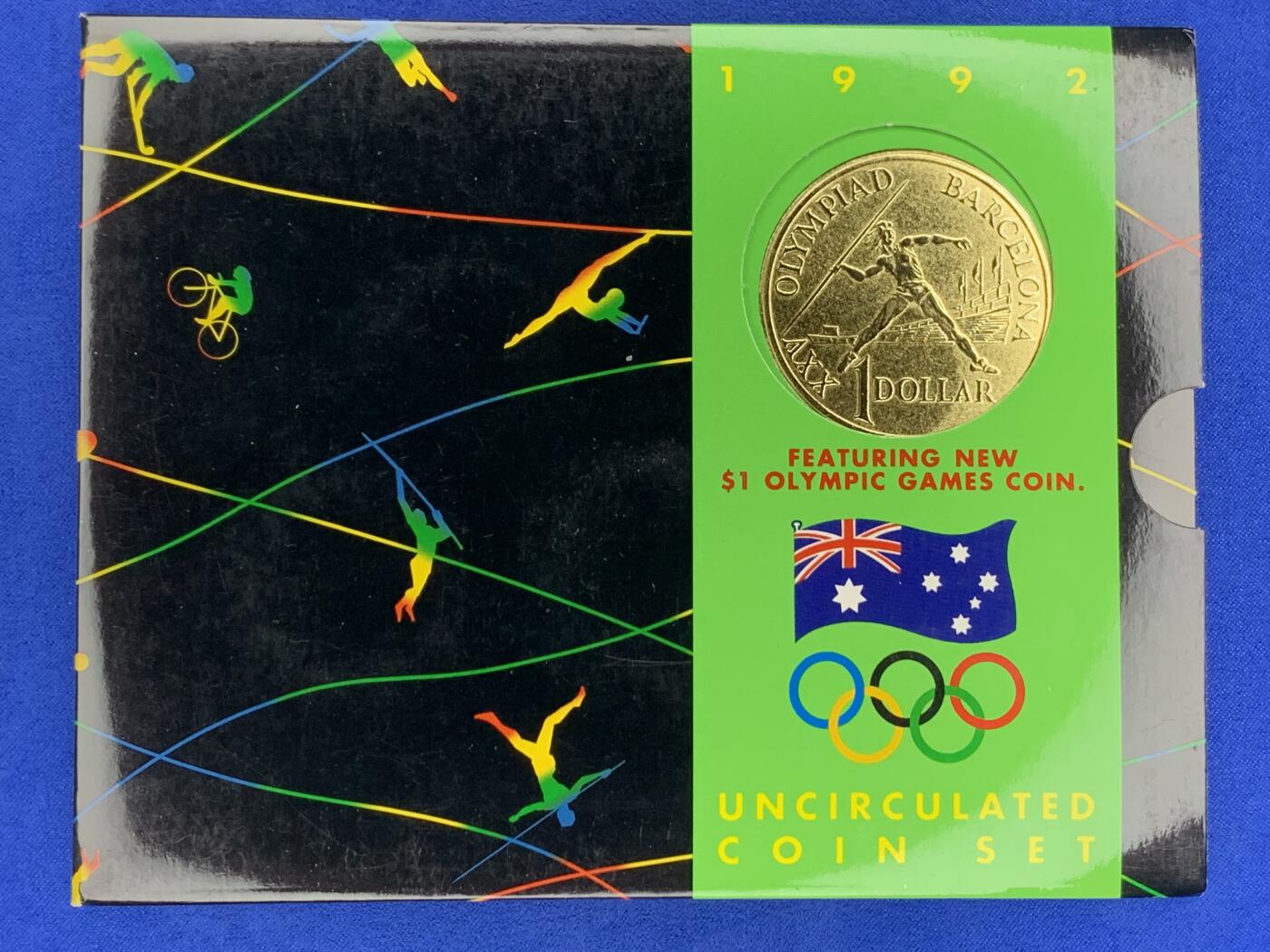 《竞宝斋》第269场- 周日，周一，周二  3场连拍 （全场包邮） 1992年澳大利亚皇家造币厂官方套币 带1元标枪流通纪念币