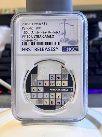 【海寕潮】拍卖第111期 - 【海寧潮】图瓦卢2019年第150周年周期表彩色纪念银币NGC-PF70无盒无证书，999银，1盎司