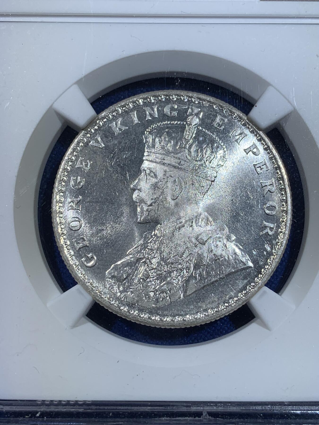 《竞宝斋》第269场- 周日，周一，周二  3场连拍 （全场包邮） NGC MS62 英属印度 1918年 C版 乔五 1卢比银币