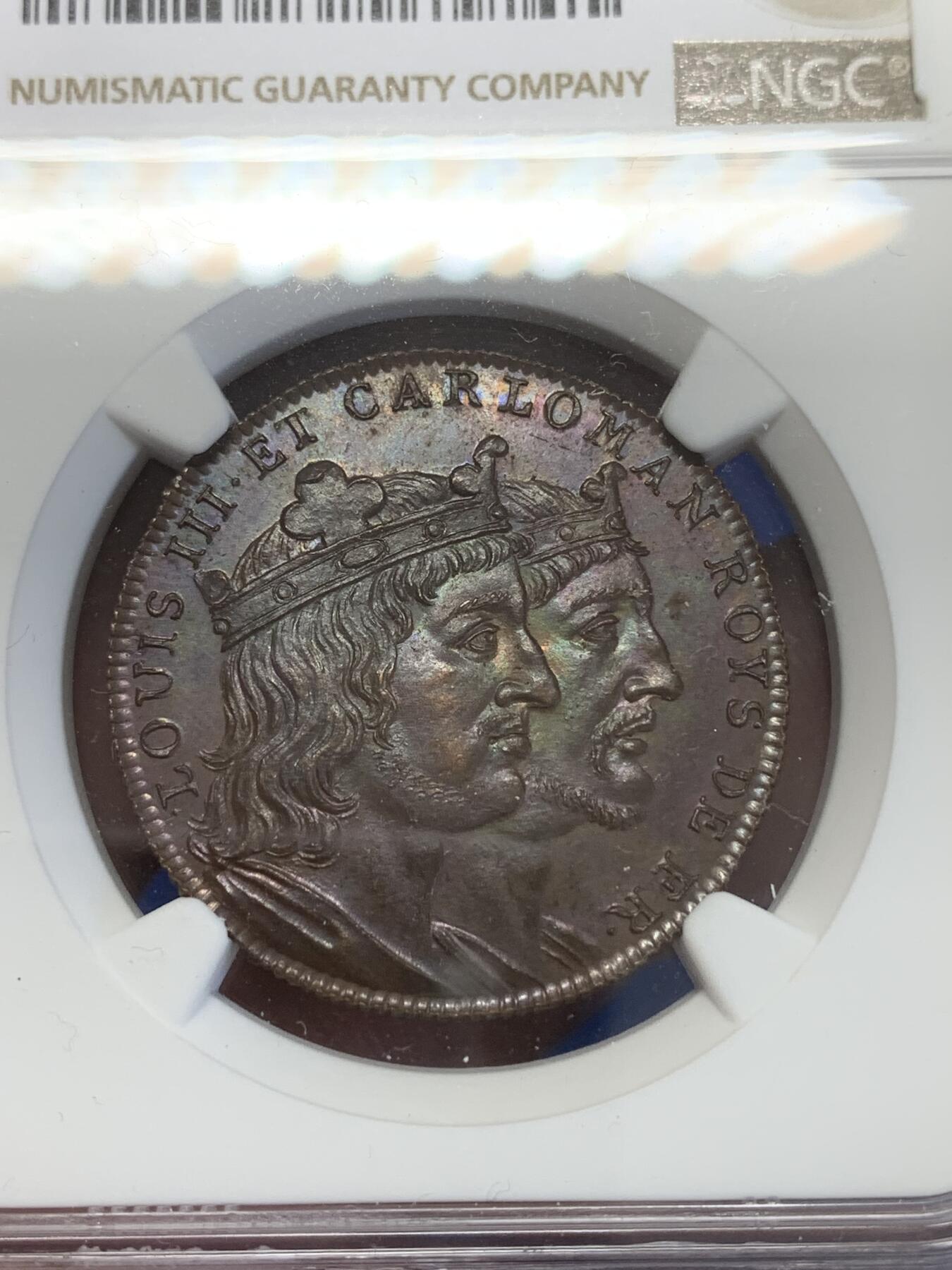 《竞宝斋》第269场- 周日，周一，周二  3场连拍 （全场包邮） NGC MS62BN 法国1830-48路易三世和卡洛曼国王头像铜章