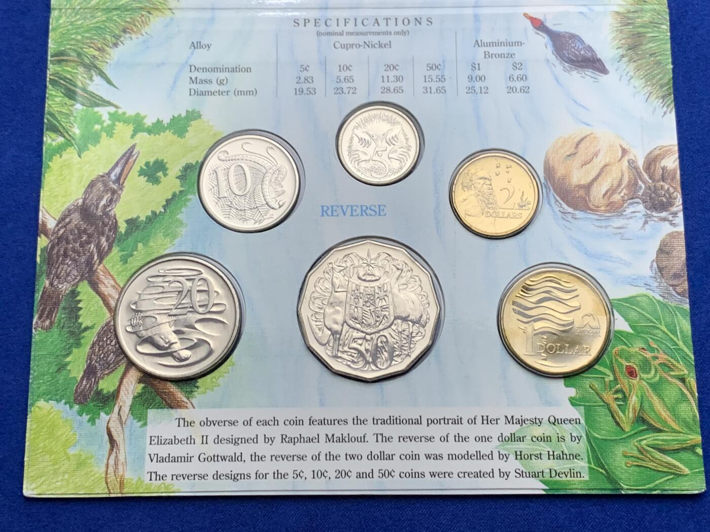 《竞宝斋》第269场- 周日，周一，周二  3场连拍 （全场包邮） 1993年澳大利亚皇家造币厂官方套币 带1元流通纪念币