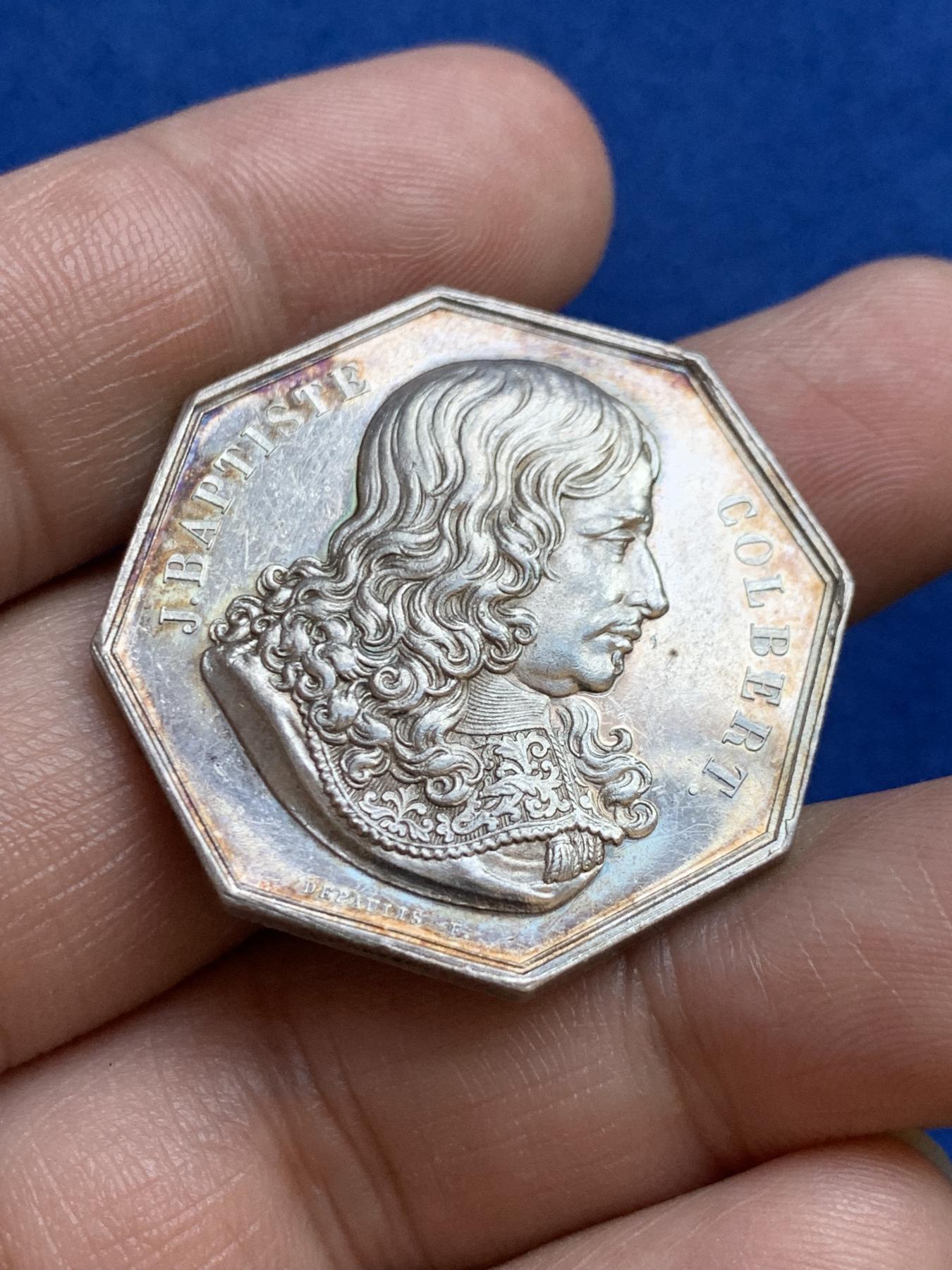 《竞宝斋》第271场-八角与章专场 周日，周一，周二  3场连拍 （全场包邮） 法国八角银质代币，亚眠商会，17.98g，33.8mm，蜜蜂边铭