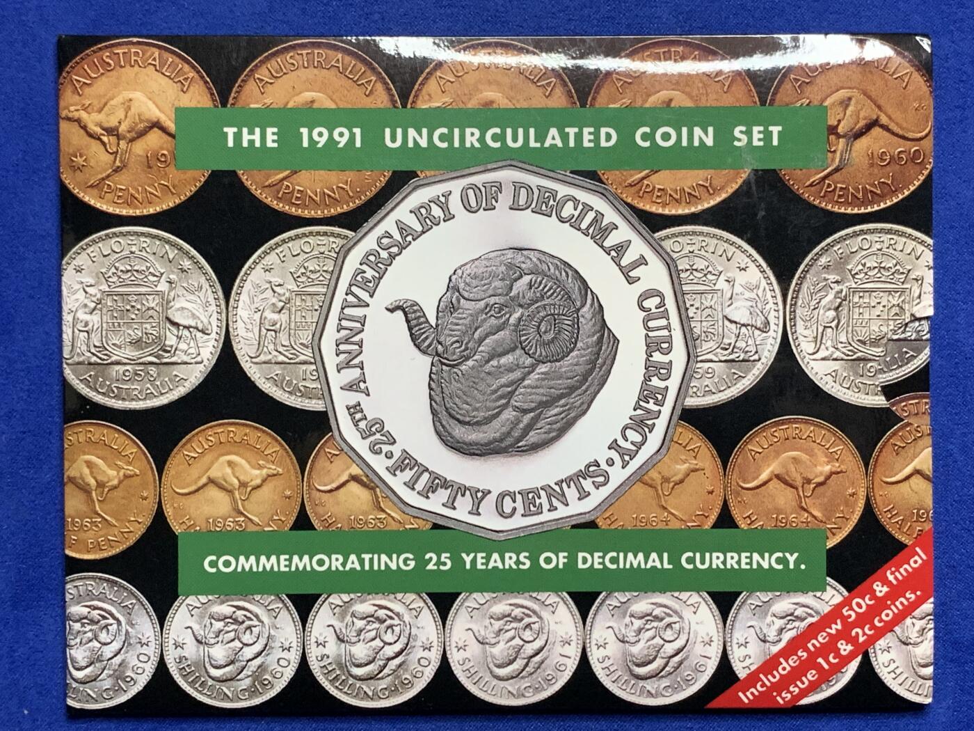 《竞宝斋》第269场- 周日，周一，周二  3场连拍 （全场包邮） 1991年澳大利亚皇家造币厂官方套币 带50分流通纪念币1枚