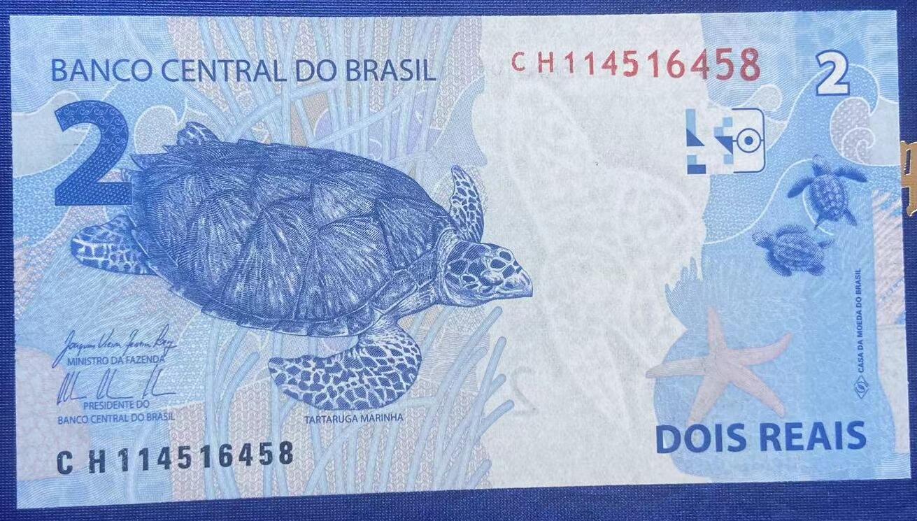 【炜奕收藏】世界精选纸币裸钞专场 2010年巴西2雷亚尔，UNC品相，尾58