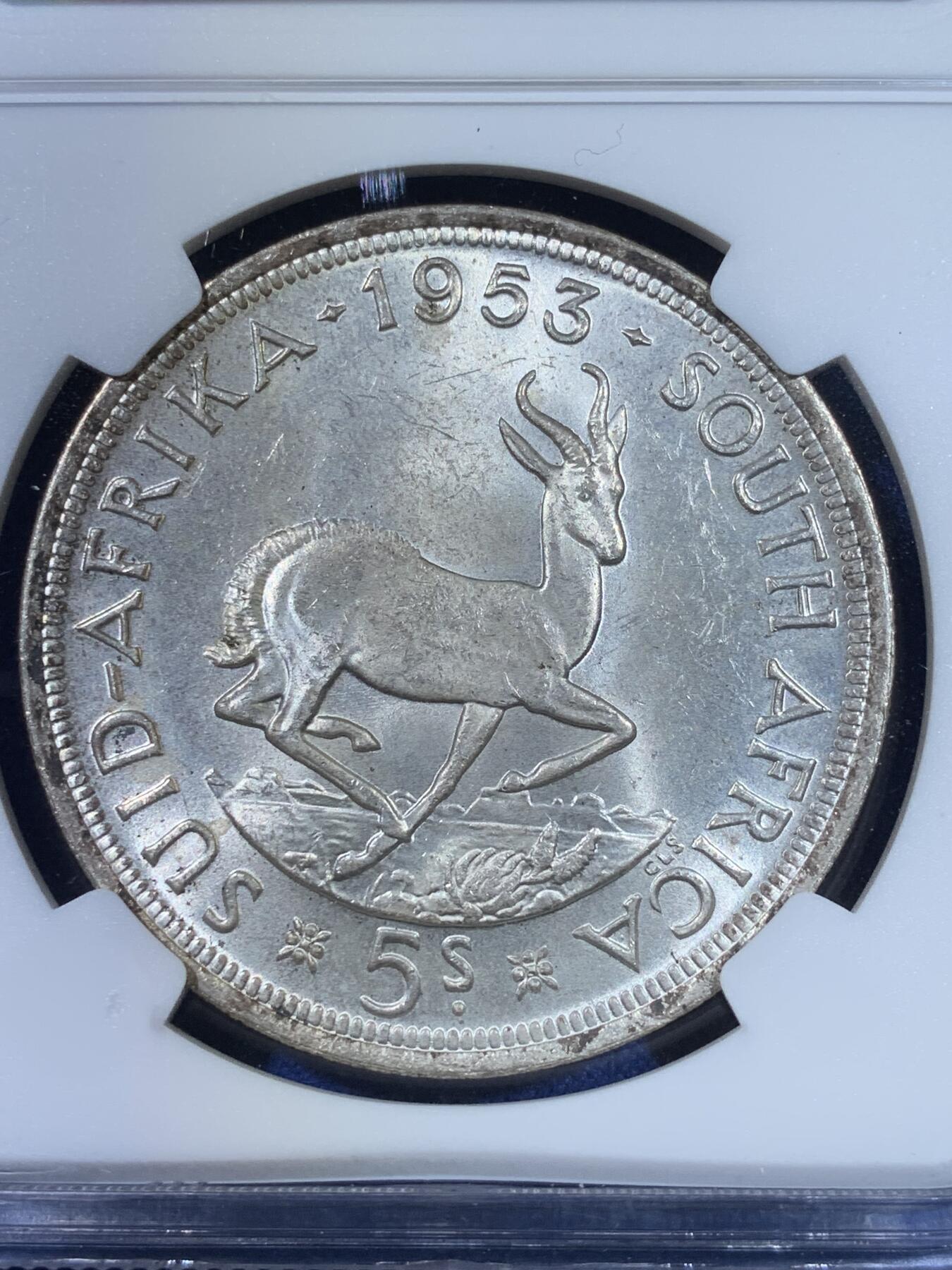 《竞宝斋》第269场- 周日，周一，周二  3场连拍 （全场包邮） NGC MS63 南非1953年伊丽莎白二世加冕首年克朗大银币