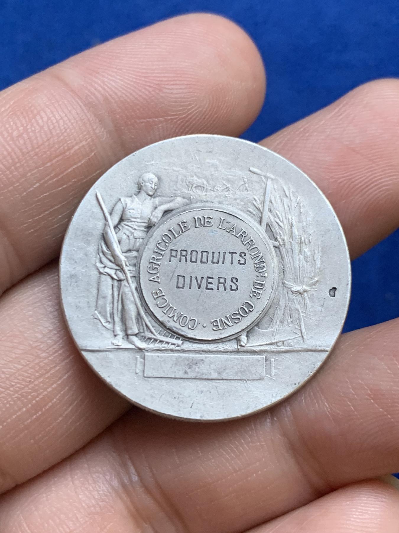 《竞宝斋》第271场-八角与章专场 周日，周一，周二  3场连拍 （全场包邮） 法国卢瓦尔科纳市农业展银质代币，12.85g，31.3mm，野猪头+菱形argent