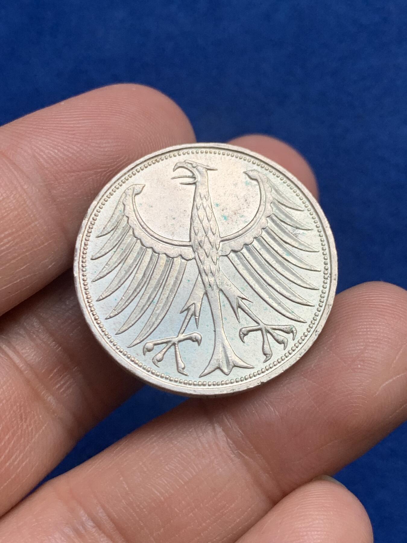 《竞宝斋》第269场- 周日，周一，周二  3场连拍 （全场包邮） 西德1970年5马克银币 掉毛的老鹰不如鸡