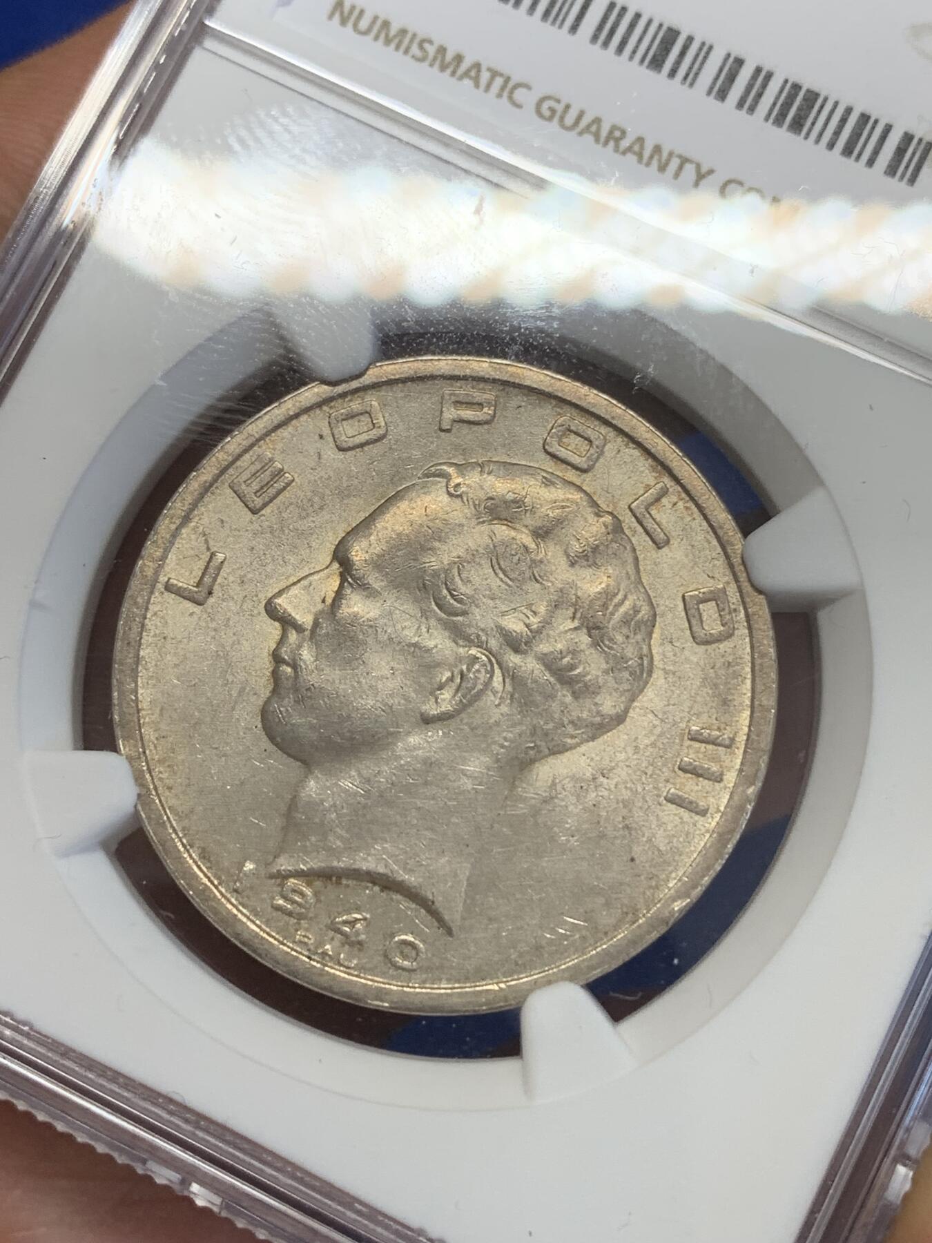 《竞宝斋》第269场- 周日，周一，周二  3场连拍 （全场包邮） NGC MS63 比利时1940年利奥波德三世50法郎银币